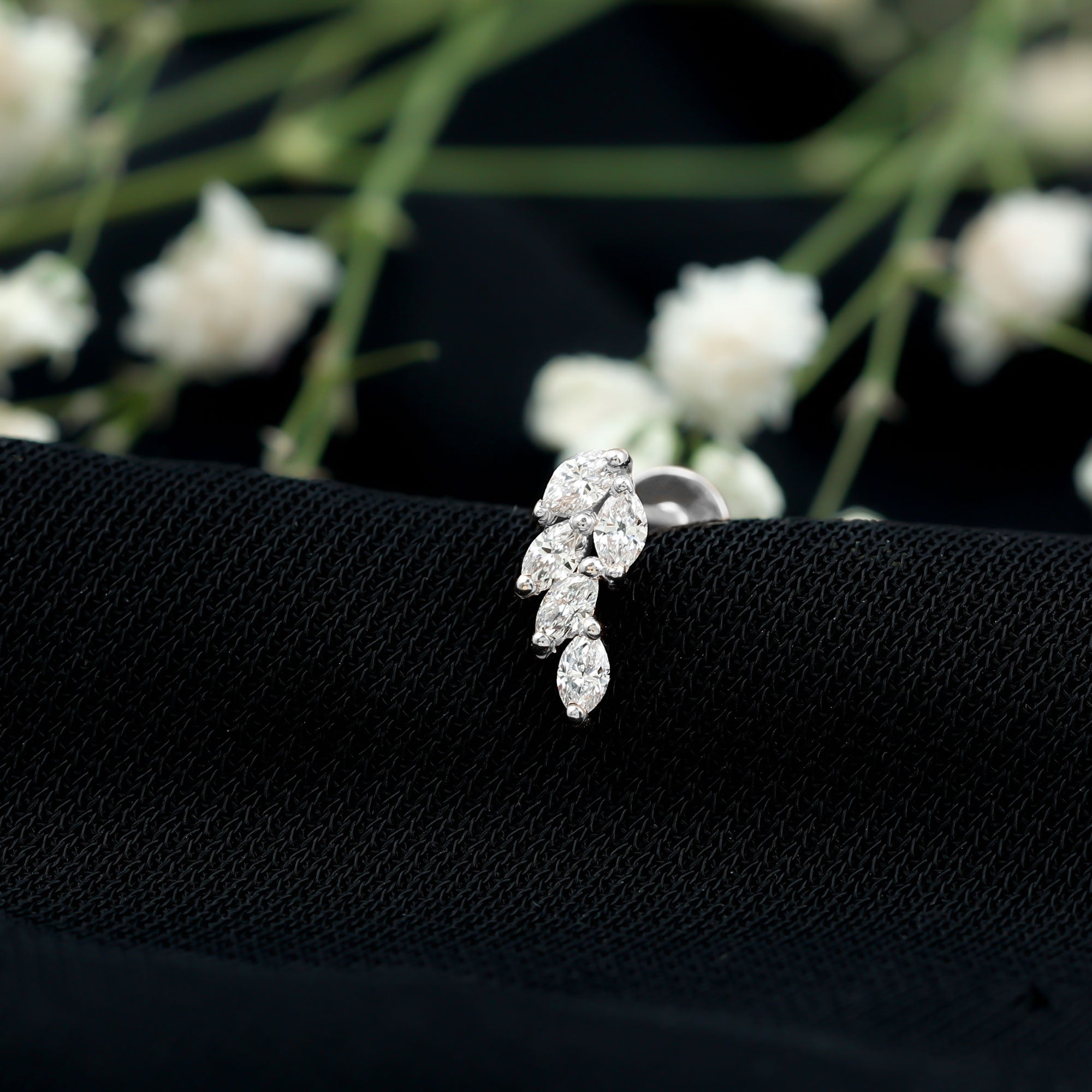 Marquise Diamond Leaf Cluster Earring for Helix Piercing Lab - ( EF-VS ) - Rosec Jewels