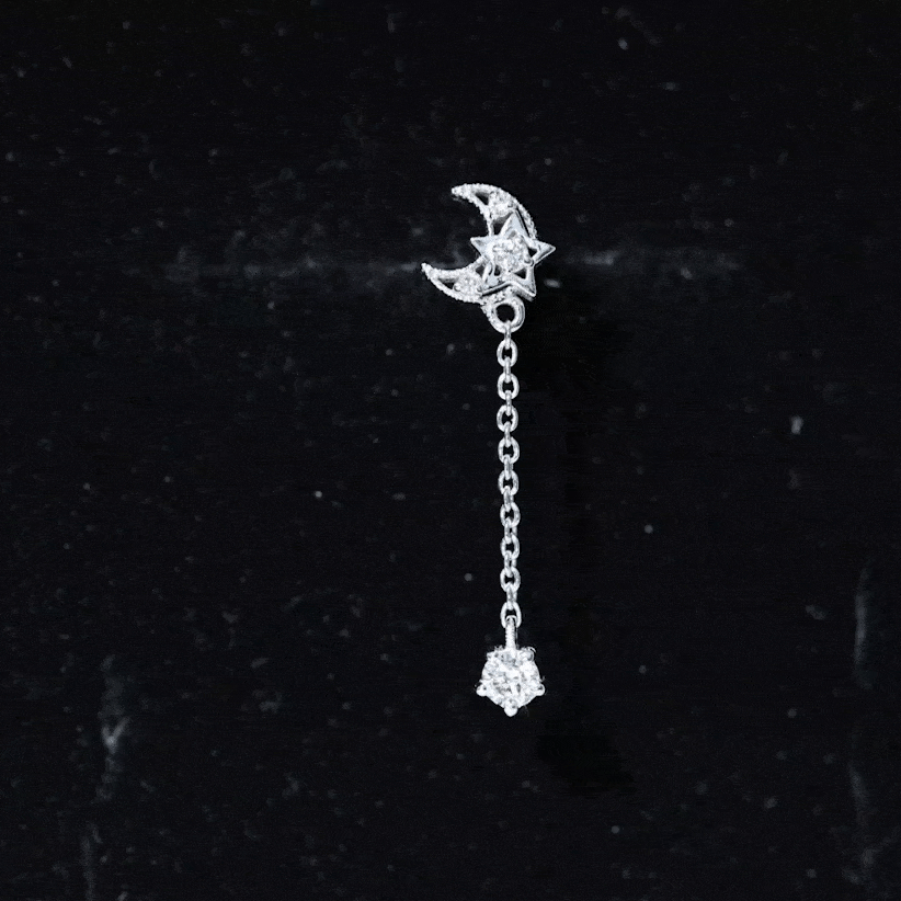 Diamond Moon Chain Earring for Helix Piercing Lab - ( EF-VS ) - Rosec Jewels