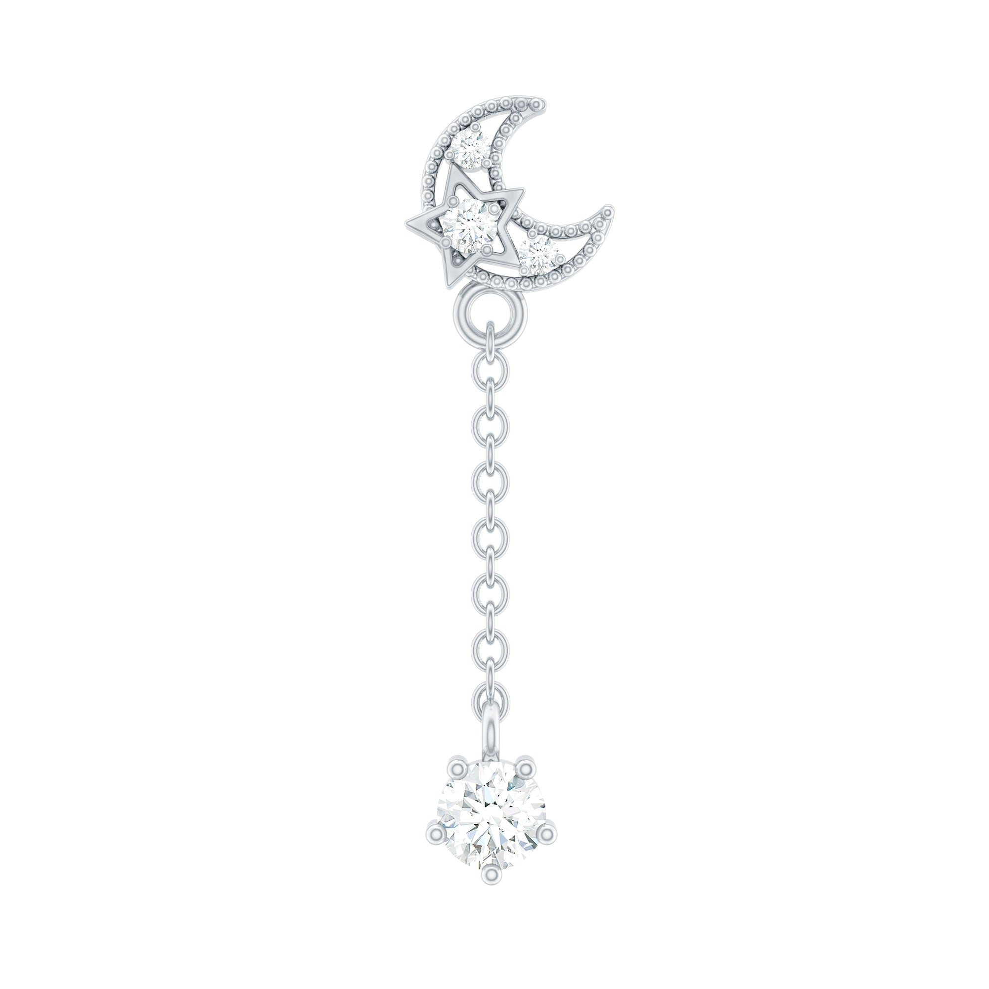 Diamond Moon Chain Earring for Helix Piercing Lab - ( EF-VS ) - Rosec Jewels