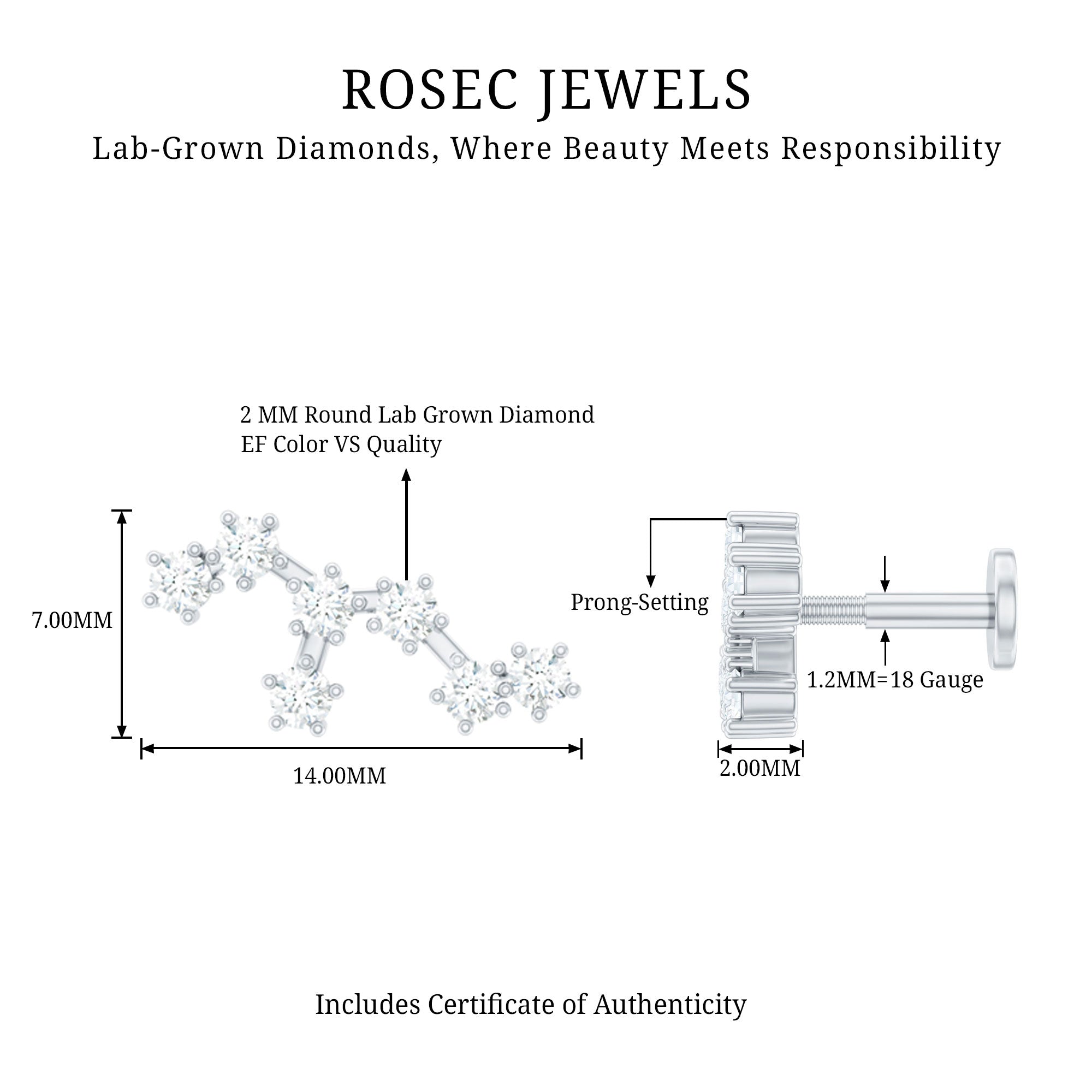 Diamond Leo Constellation Crawler Earring for Helix Piercing Lab - ( EF-VS ) - Rosec Jewels