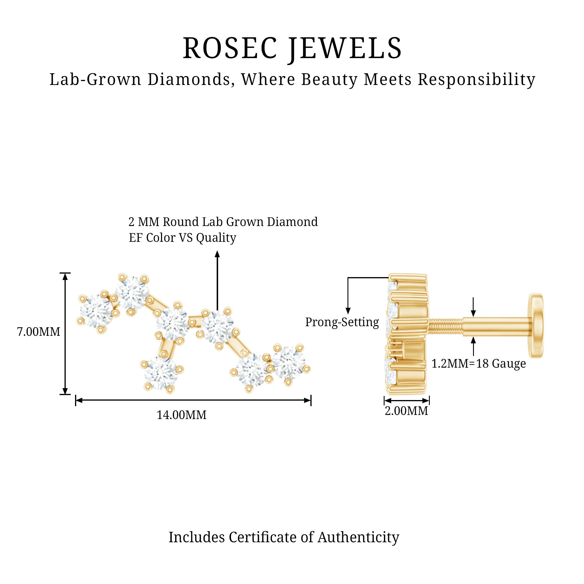 Diamond Leo Constellation Crawler Earring for Helix Piercing Lab - ( EF-VS ) - Rosec Jewels