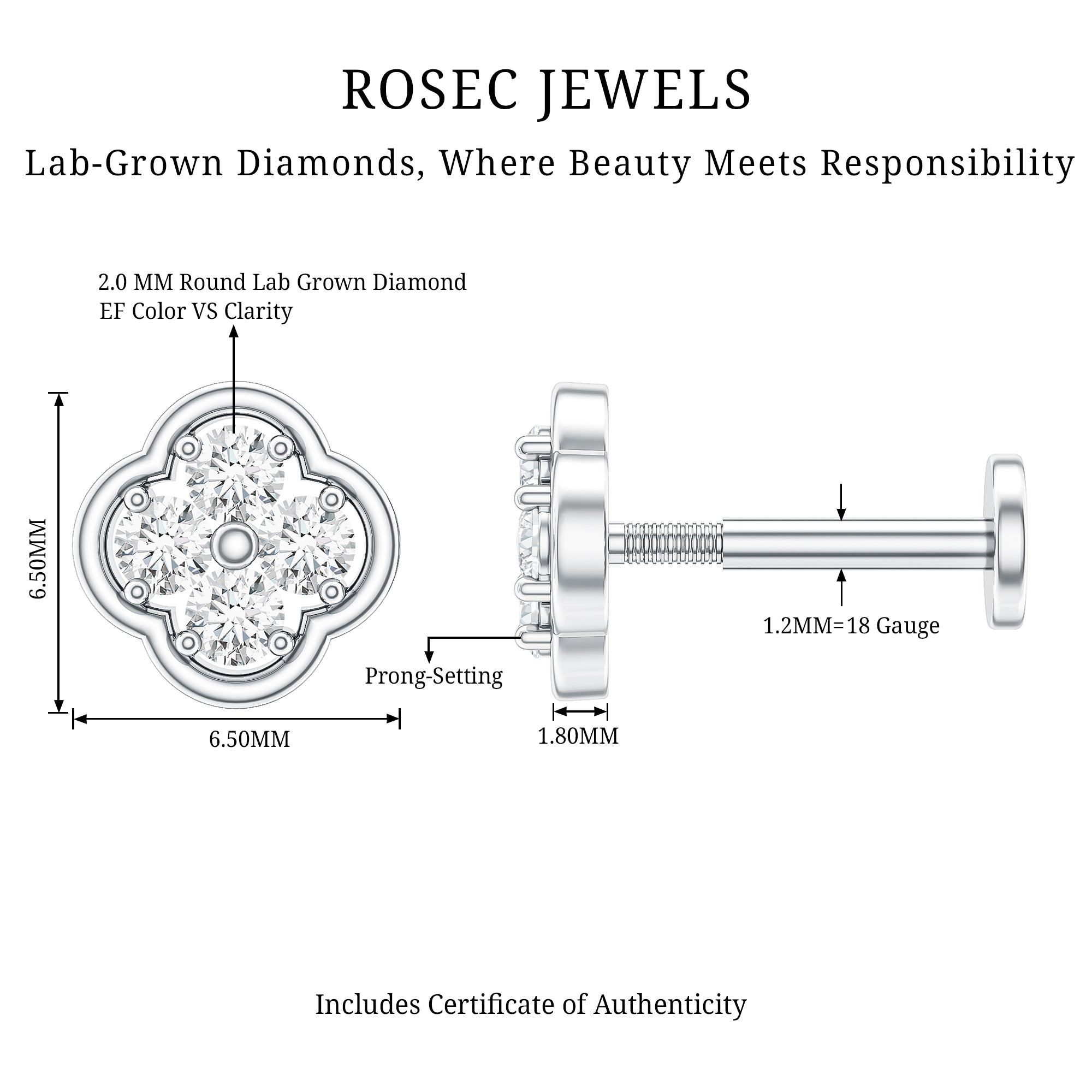 Diamond Flower Cluster Earring for Helix Piercing Lab - ( EF-VS ) - Rosec Jewels