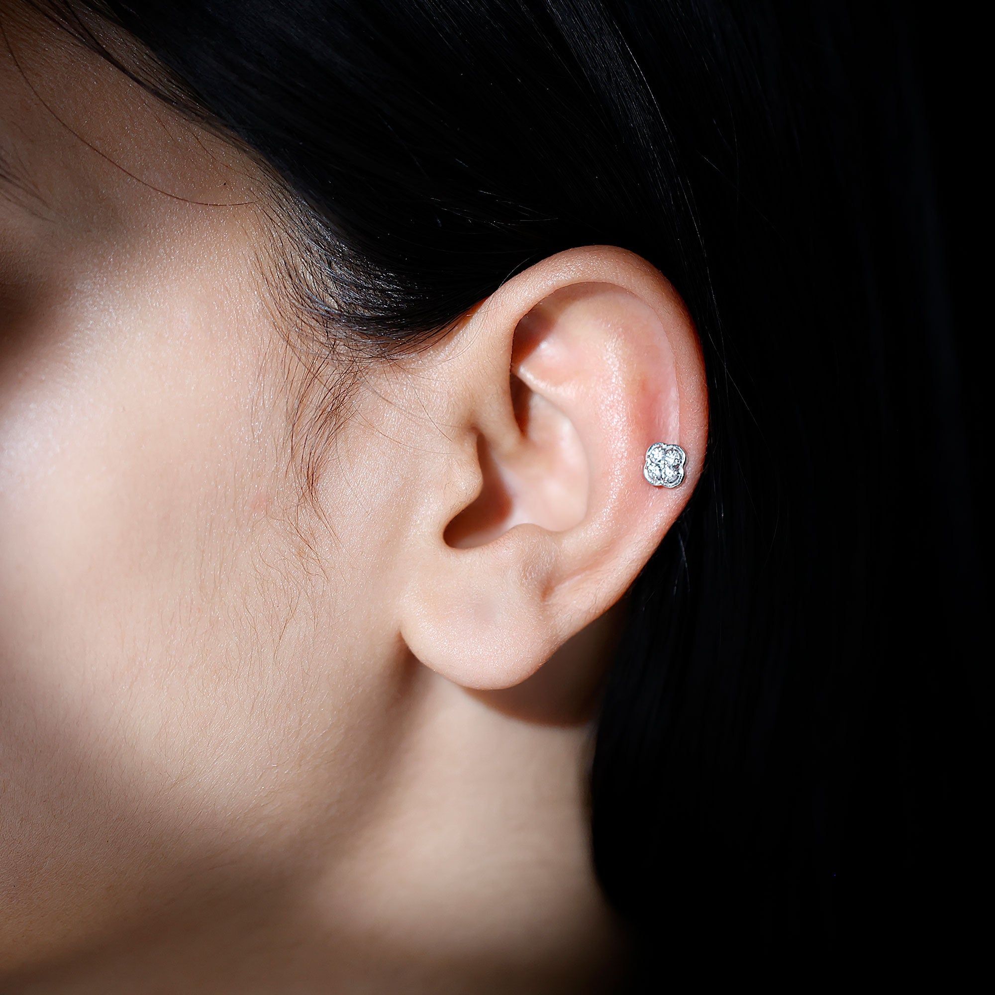 Diamond Flower Cluster Earring for Helix Piercing Lab - ( EF-VS ) - Rosec Jewels