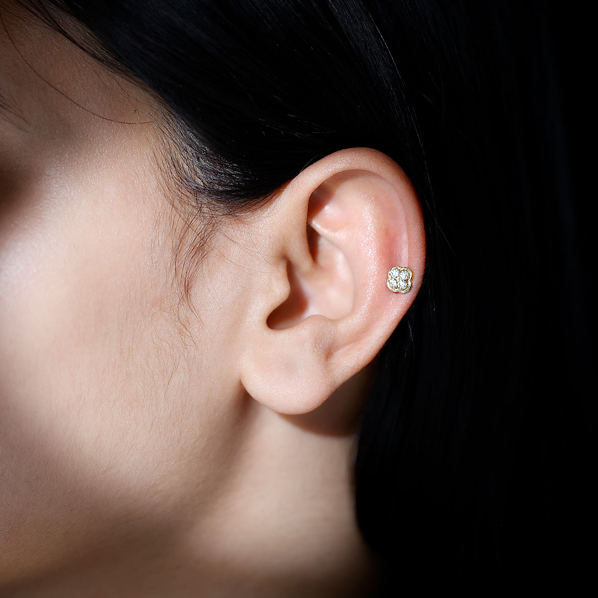Diamond Flower Cluster Earring for Helix Piercing Lab - ( EF-VS ) - Rosec Jewels