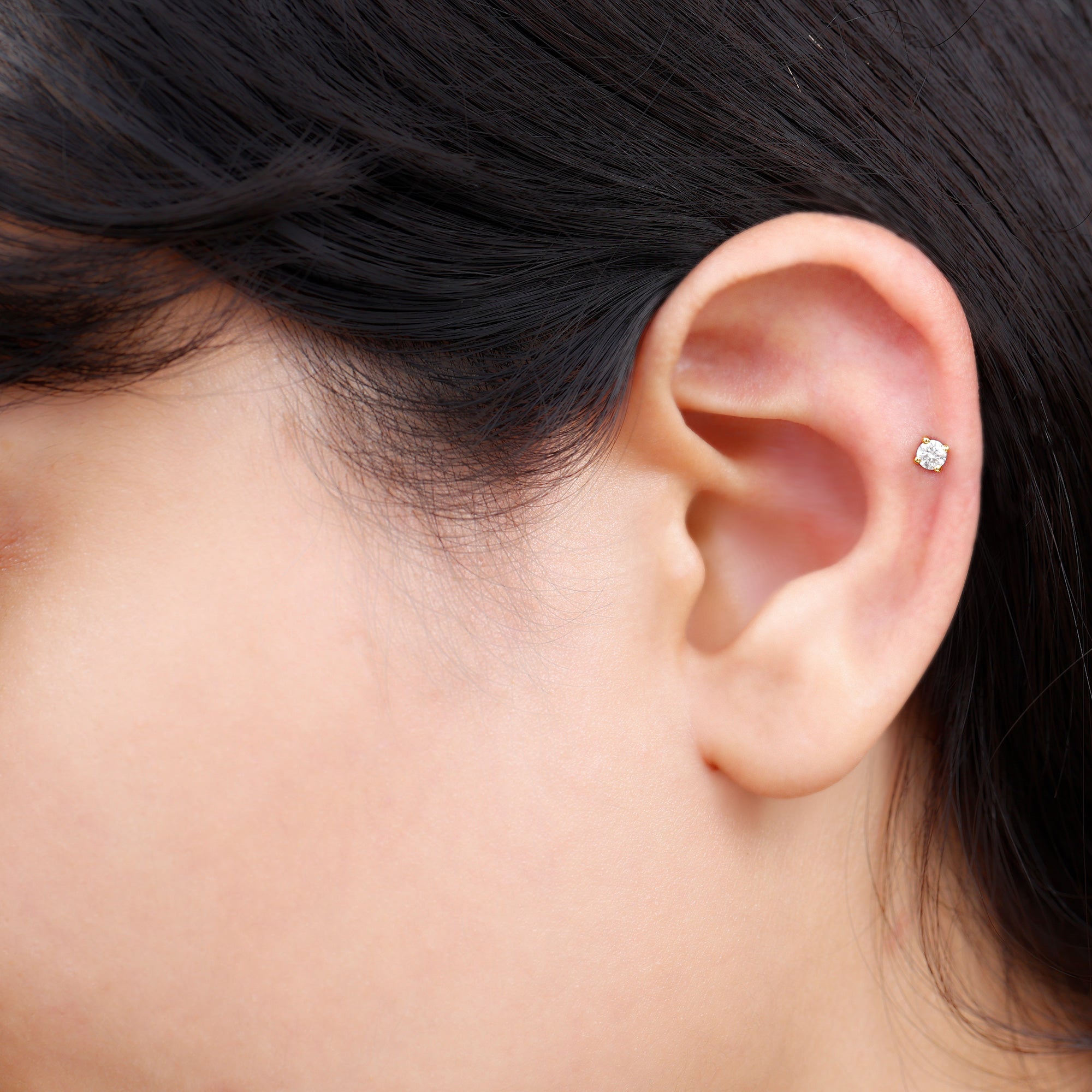 Minimalist Diamond Solitaire Earring for Tragus Piercing Lab - ( EF-VS ) - Rosec Jewels