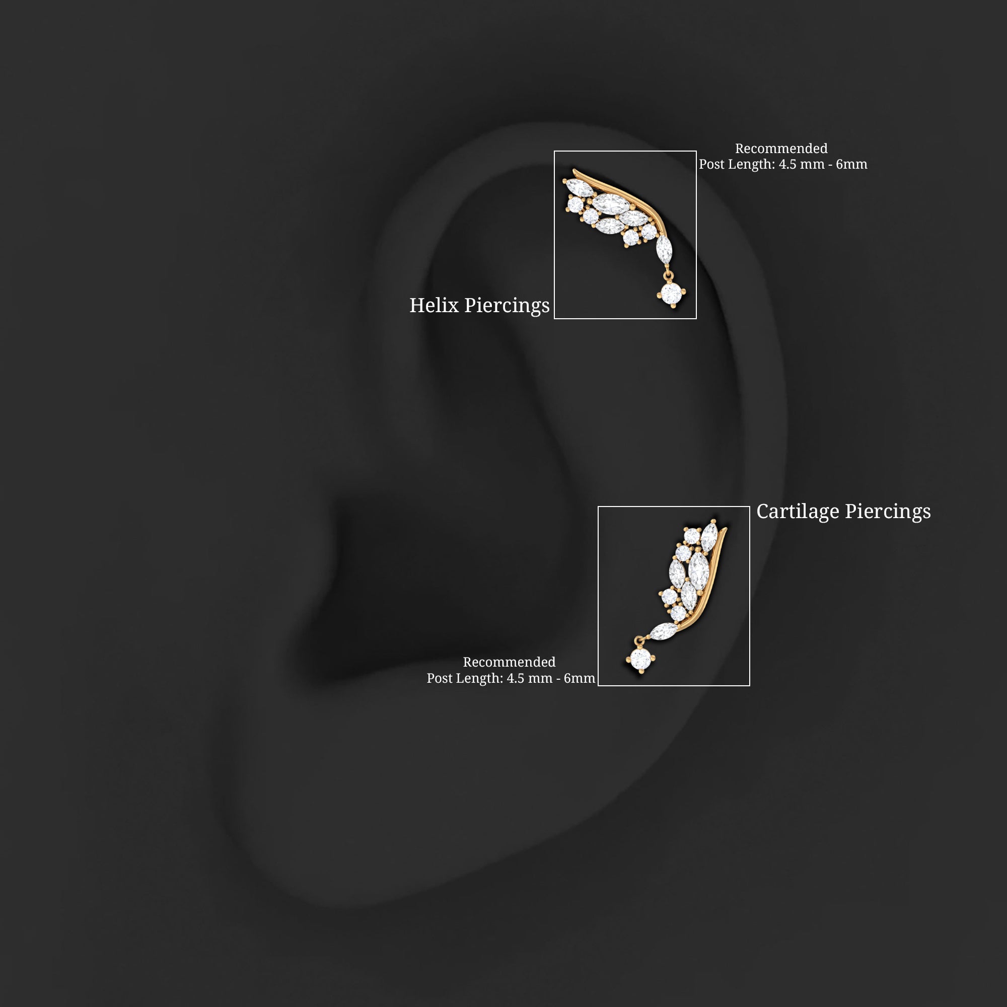 Brilliant Cut Diamond Wing Helix Drop Earring with Flat Back Lab - ( EF-VS ) - Rosec Jewels