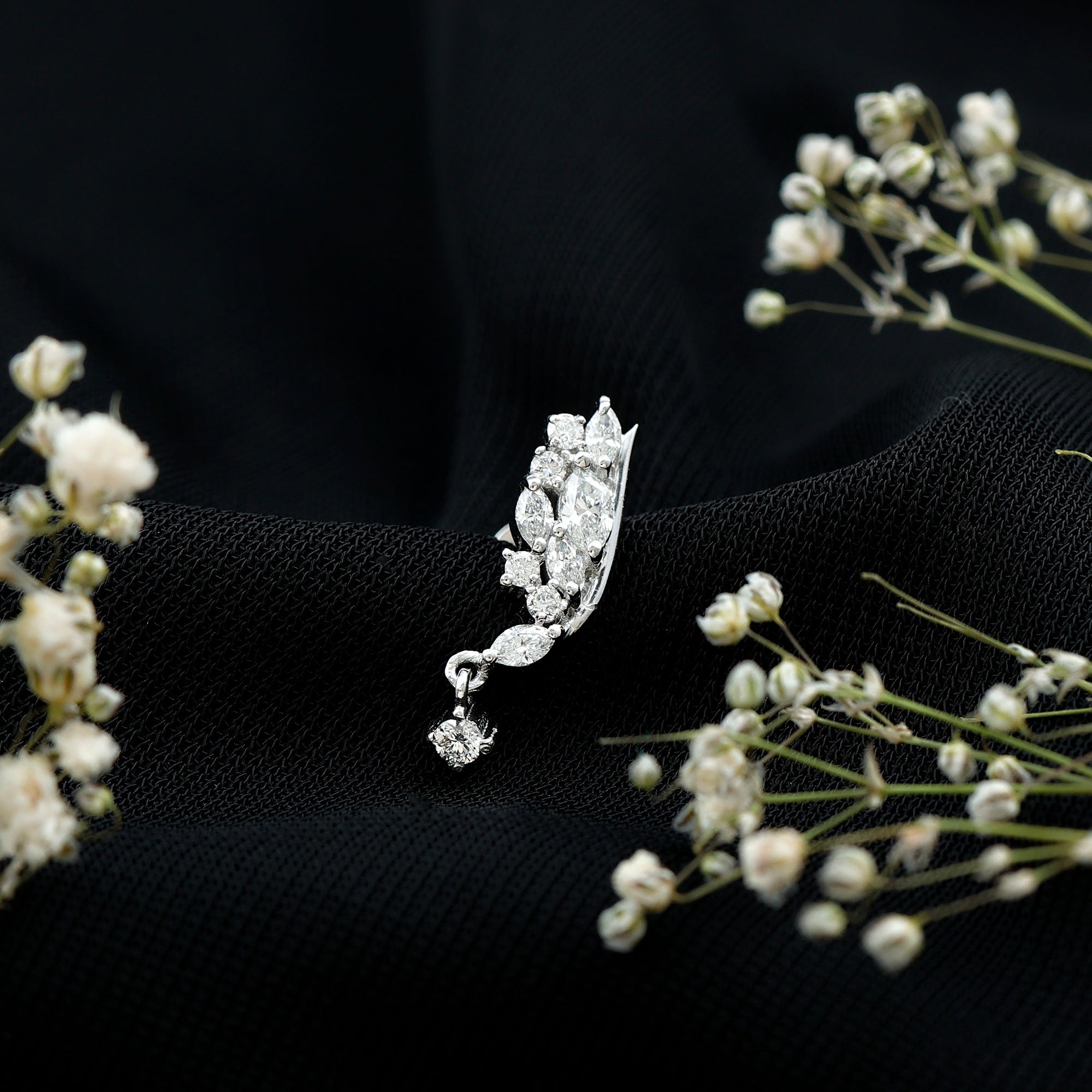 Brilliant Cut Diamond Wing Helix Drop Earring with Flat Back Lab - ( EF-VS ) - Rosec Jewels