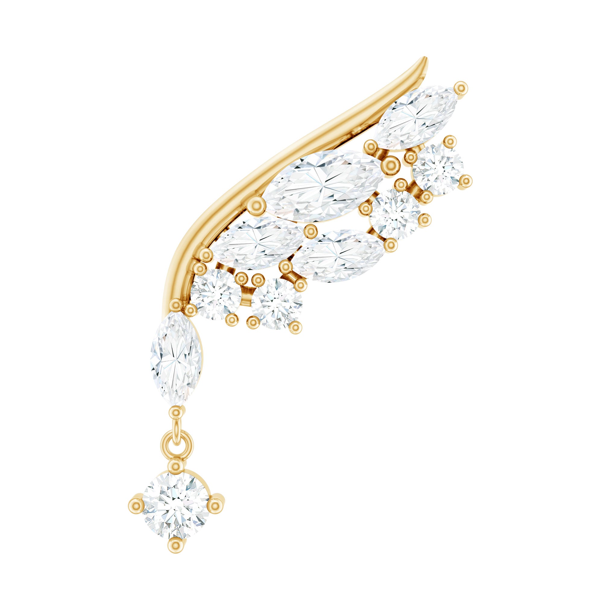 Brilliant Cut Diamond Wing Helix Drop Earring with Flat Back Lab - ( EF-VS ) - Rosec Jewels