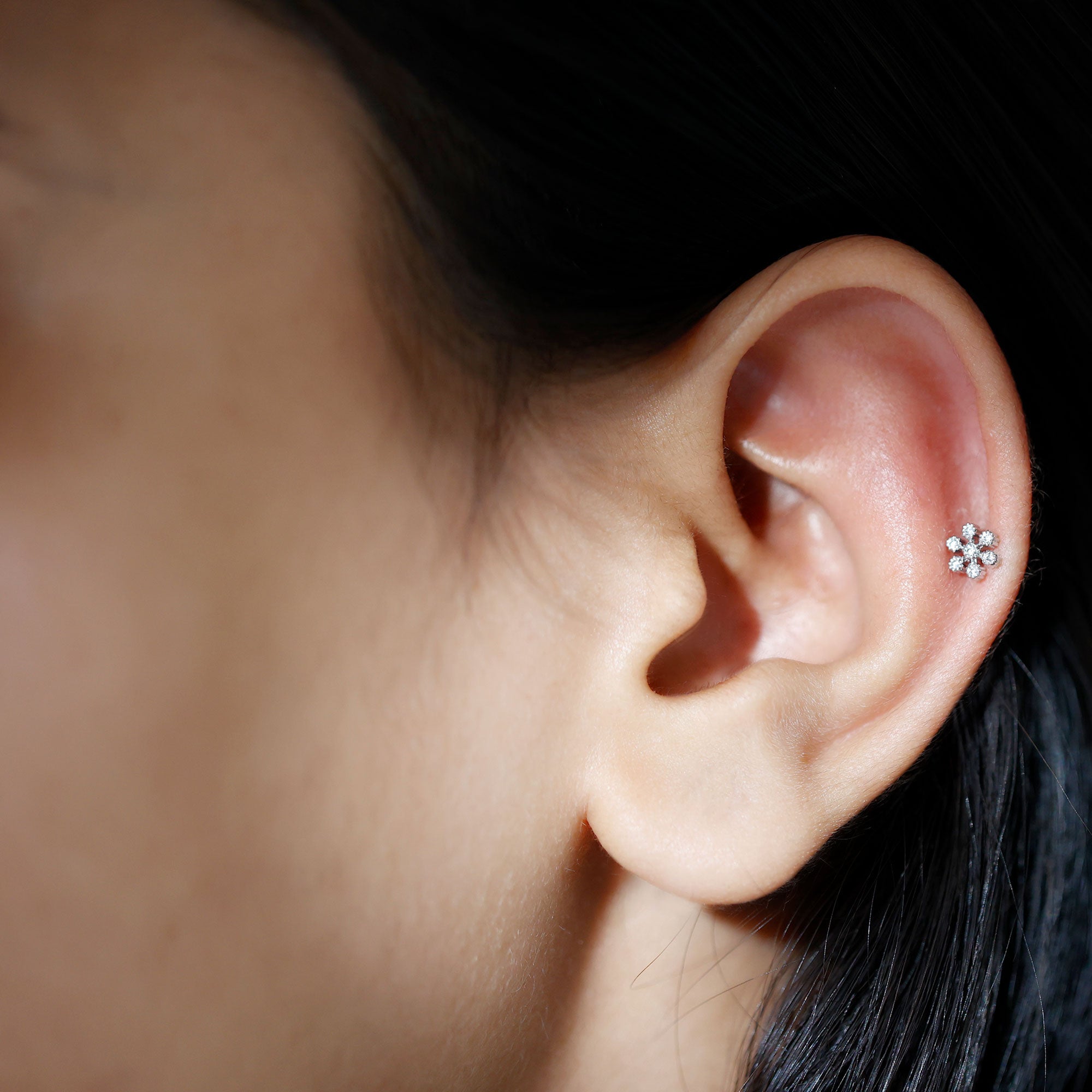 Round Diamond Flower Earring in Beaded Bezel Setting Lab - ( EF-VS ) - Rosec Jewels