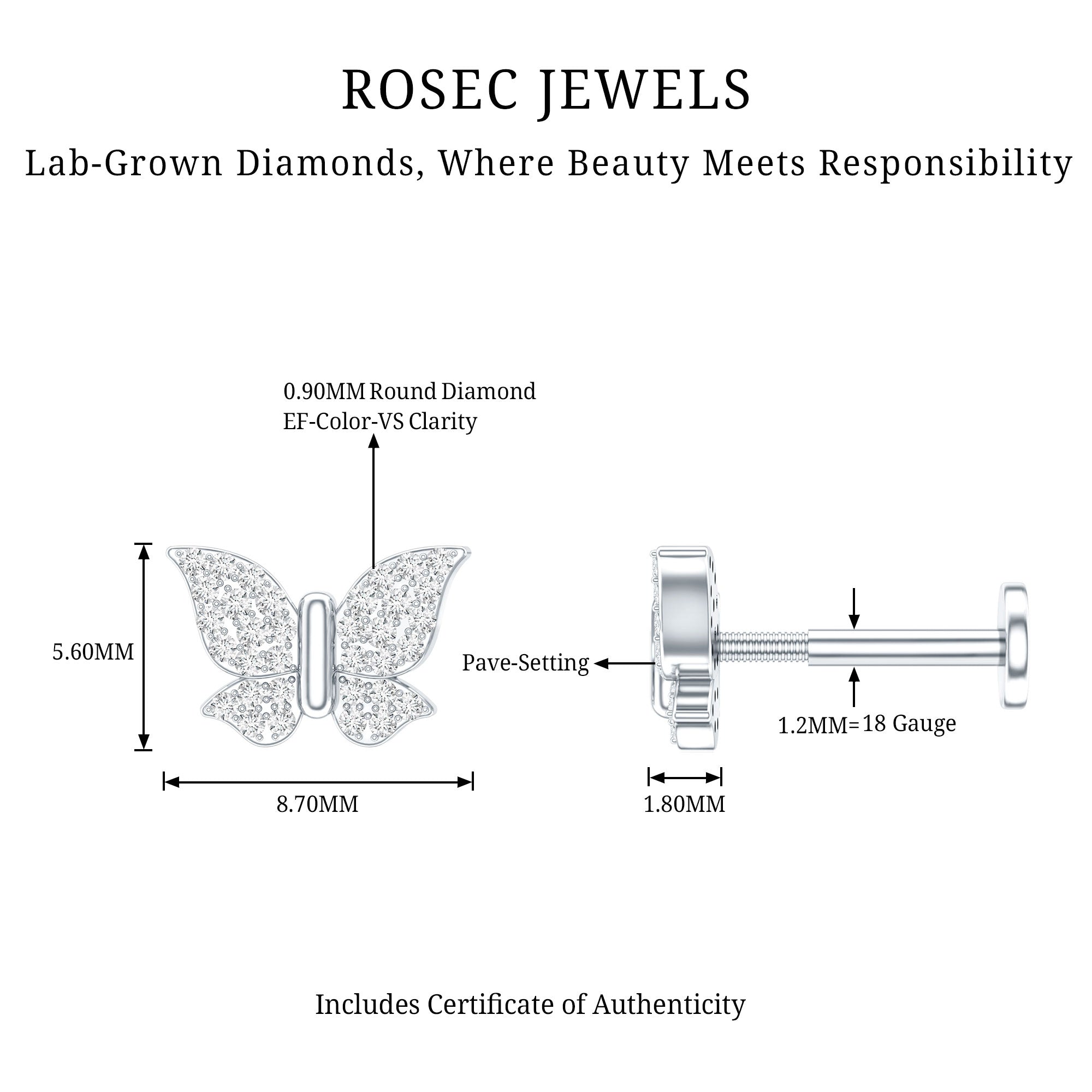 Certified Diamond Butterfly Cartilage Earring Lab - ( EF-VS ) - Rosec Jewels