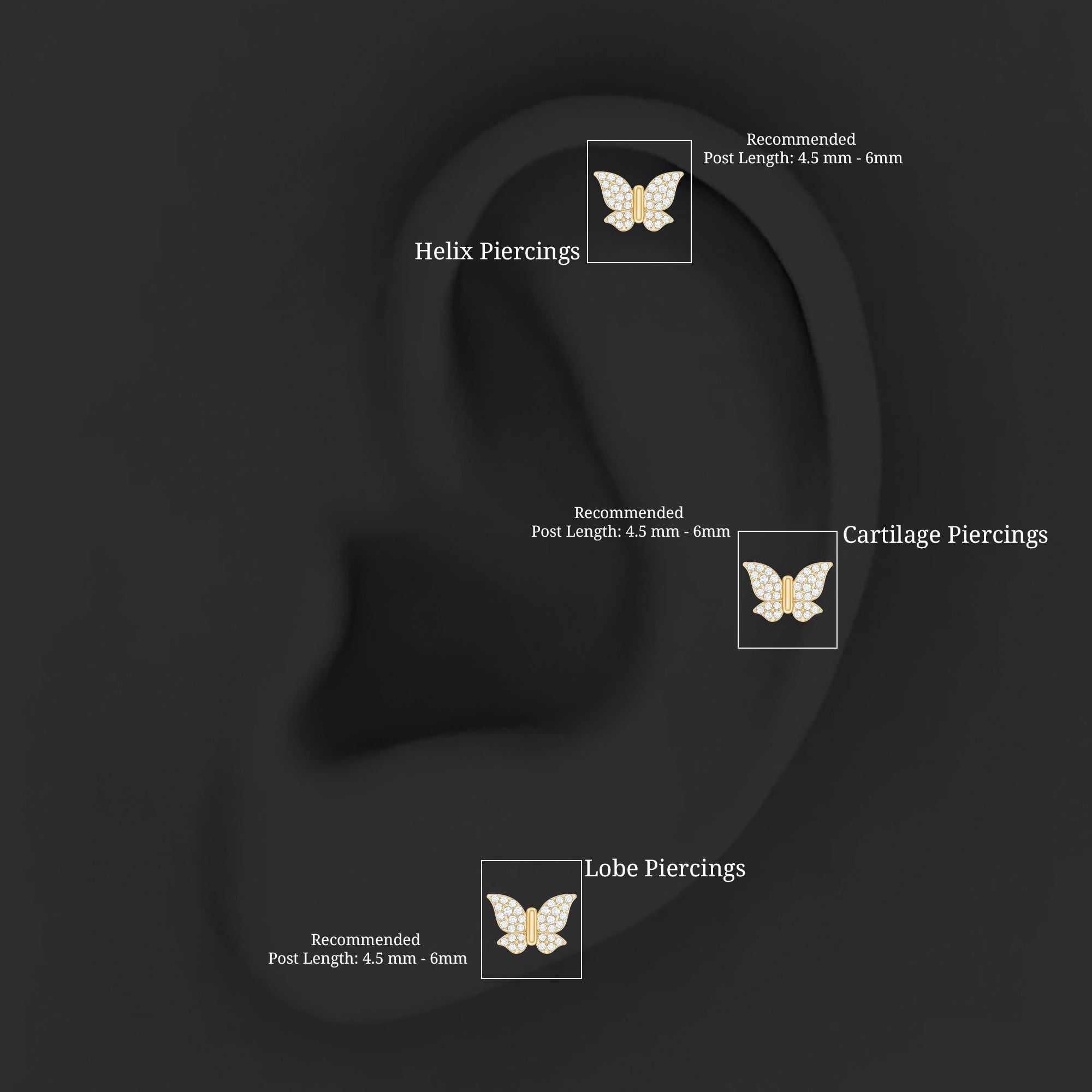 Certified Diamond Butterfly Cartilage Earring Lab - ( EF-VS ) - Rosec Jewels