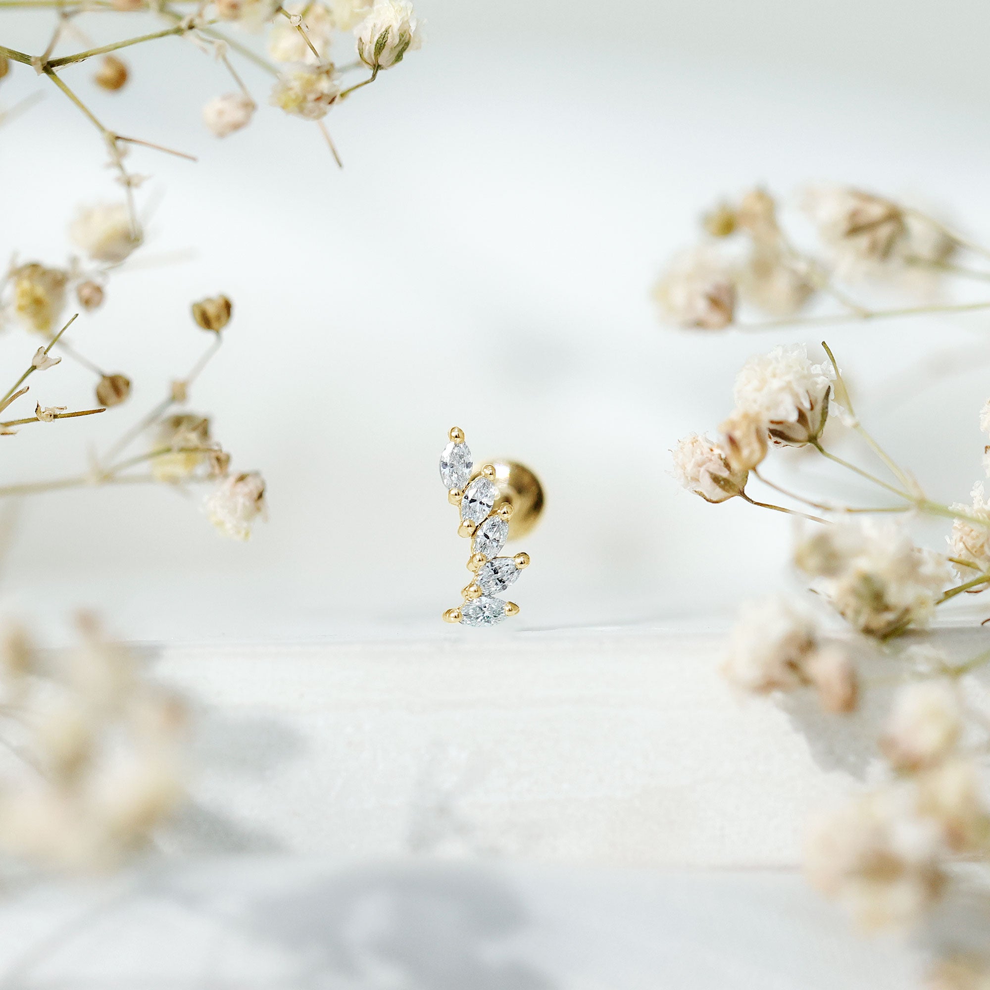 Marquise Diamond Crawler Earring for Helix Piercing Lab - ( EF-VS ) - Rosec Jewels