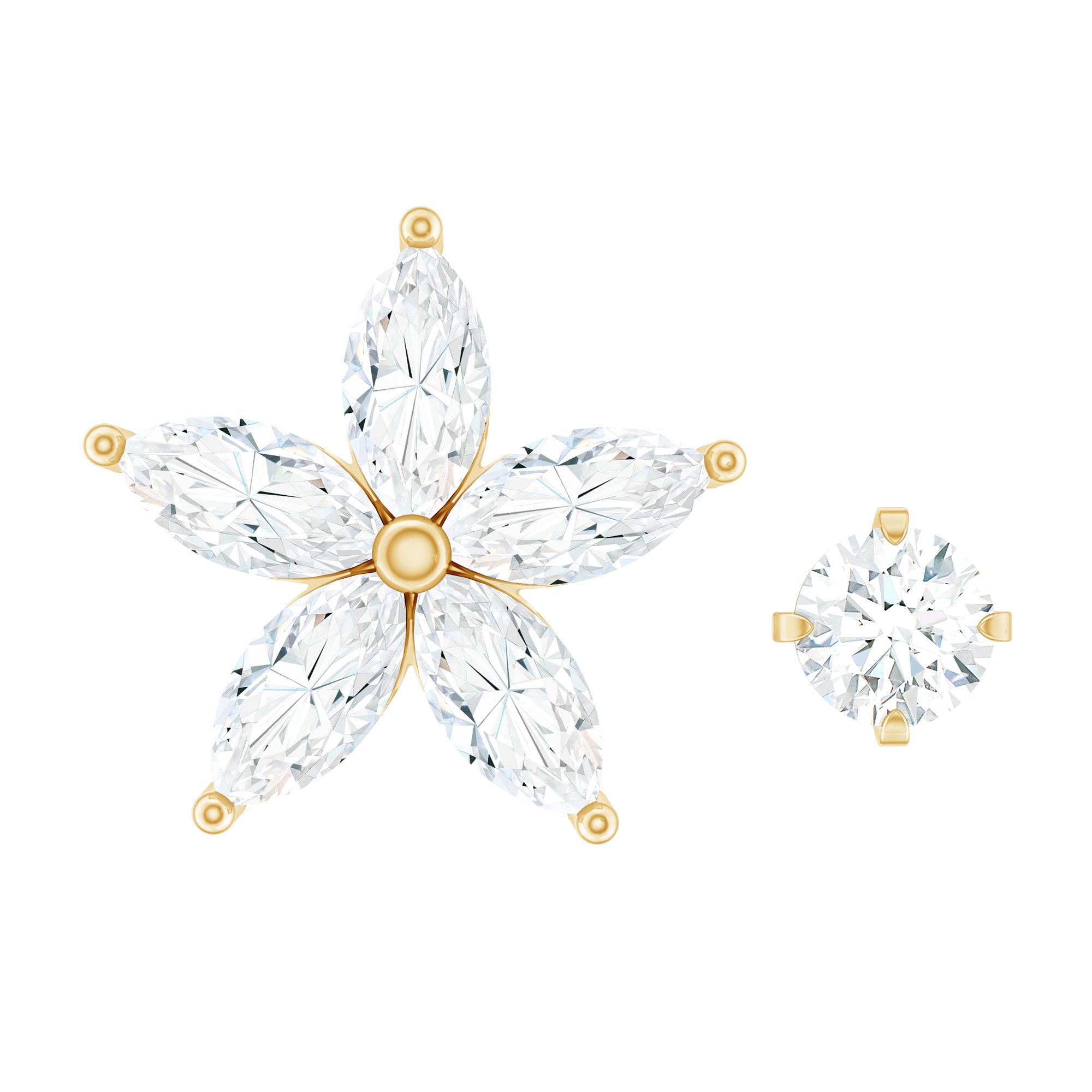 Marquise Diamond Flower Cartilage Earring Set Lab - ( EF-VS ) - Rosec Jewels