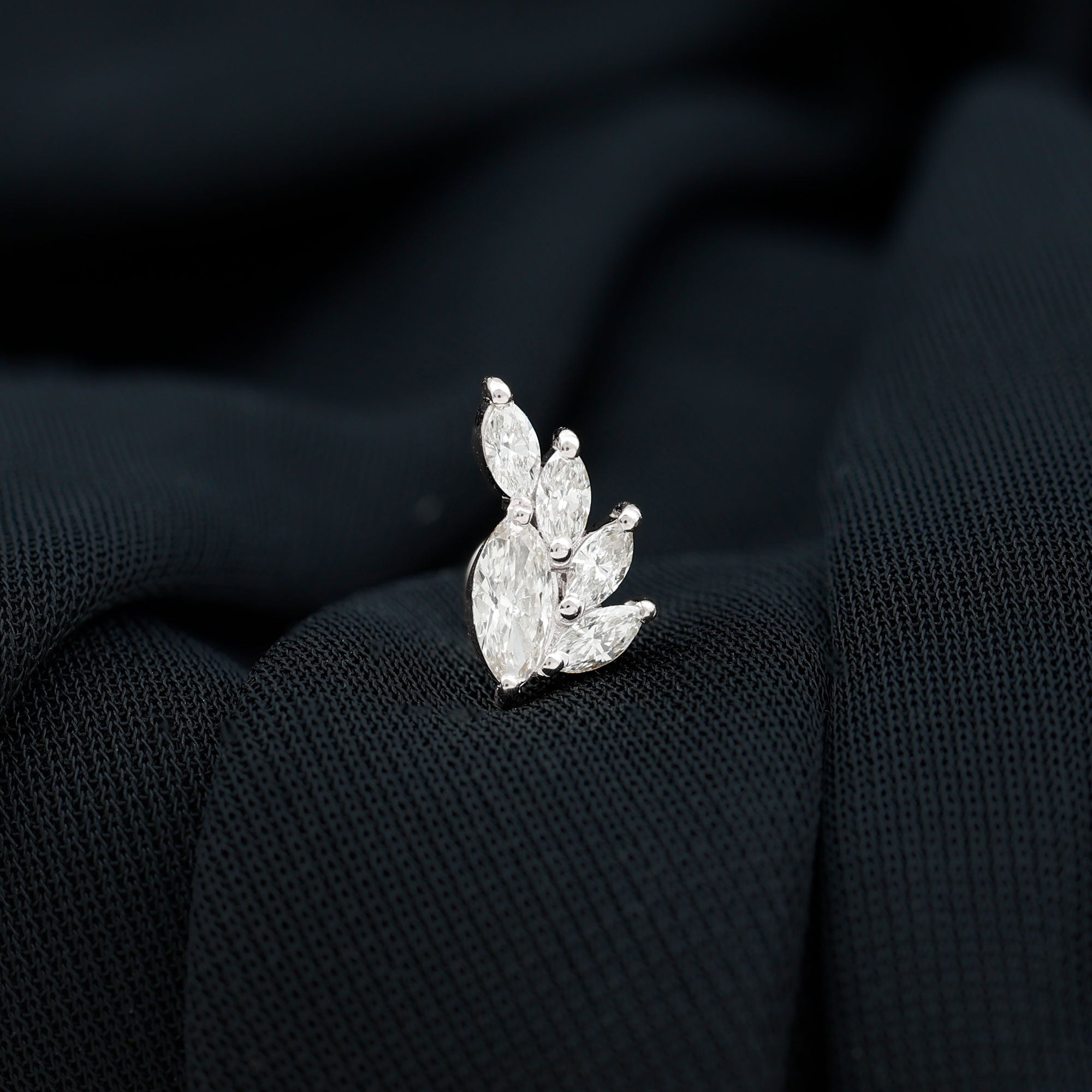 Marquise Diamond Cluster Helix Earring with Flat Back Lab - ( EF-VS ) - Rosec Jewels