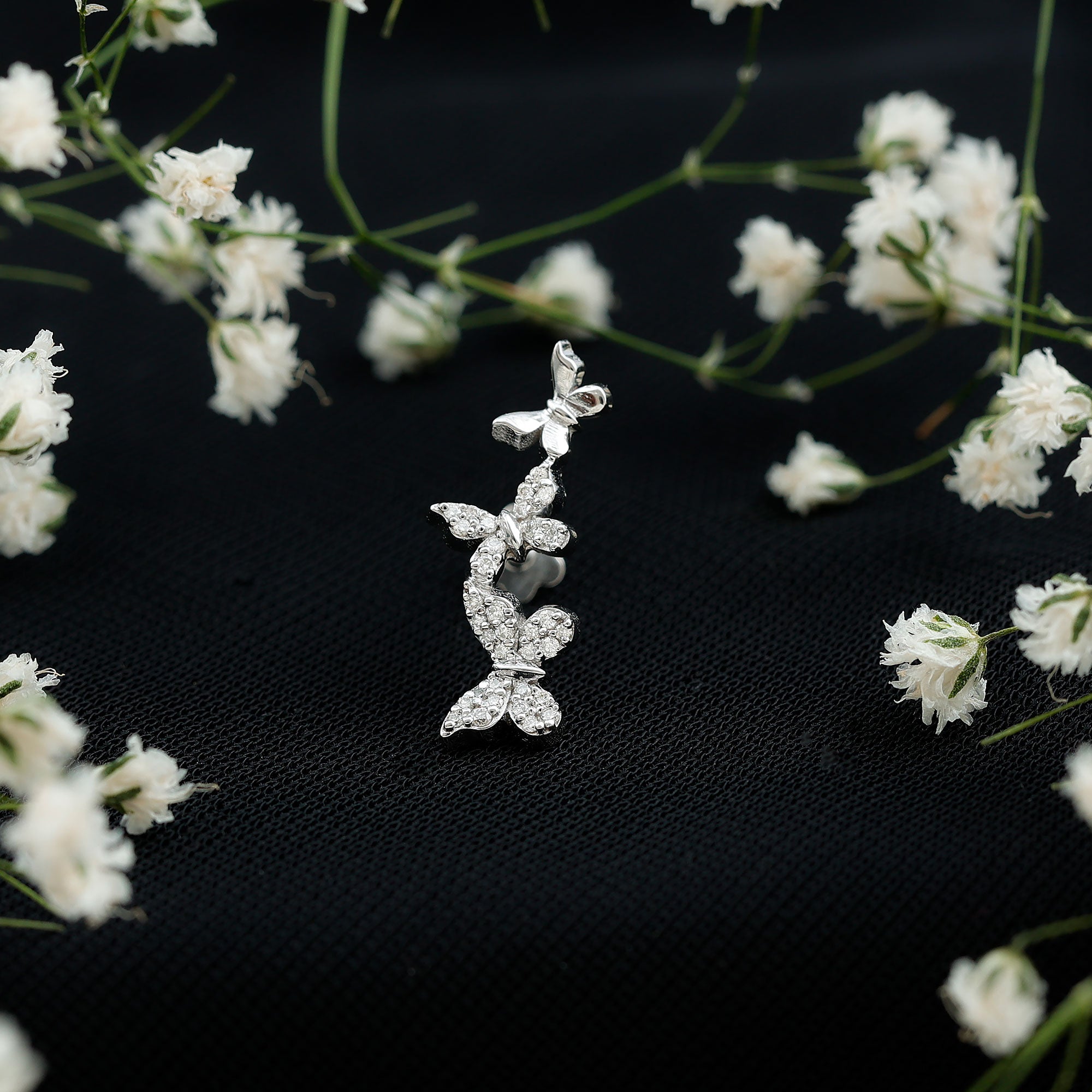 Diamond Butterfly Crawler Earring for Helix Piercing Lab - ( EF-VS ) - Rosec Jewels