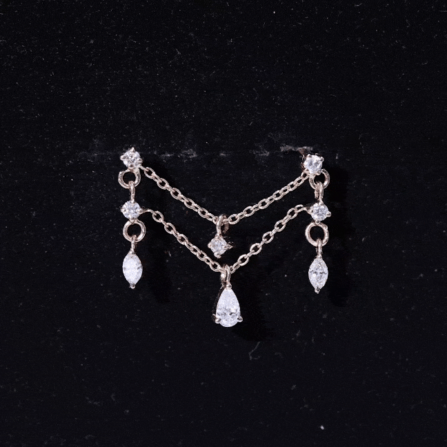 Brilliant Cut Diamond Double Chain Drop Earring for Cartilage Piercing Lab - ( EF-VS ) - Rosec Jewels