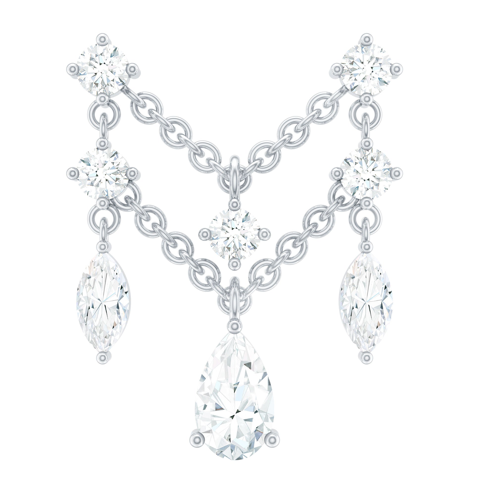 Brilliant Cut Diamond Double Chain Drop Earring for Cartilage Piercing Lab - ( EF-VS ) - Rosec Jewels