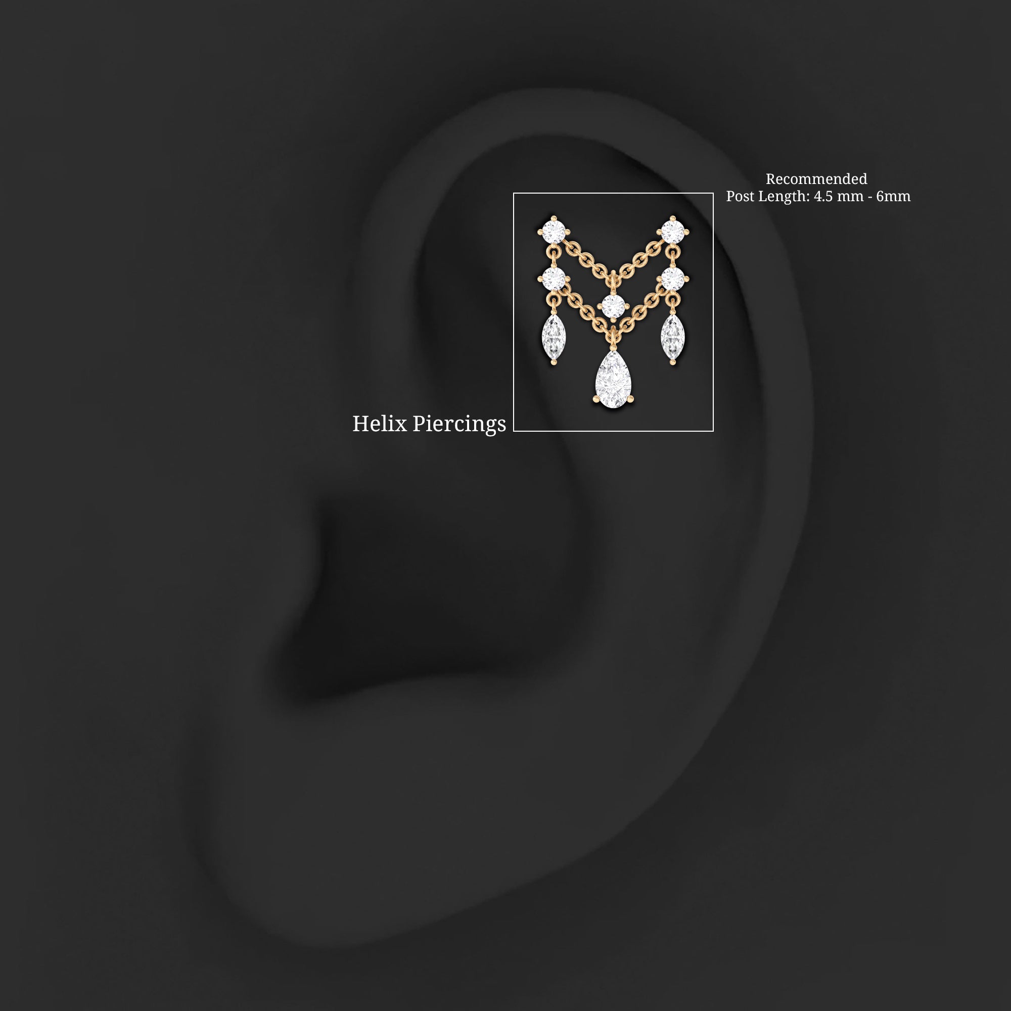 Brilliant Cut Diamond Double Chain Drop Earring for Cartilage Piercing Lab - ( EF-VS ) - Rosec Jewels
