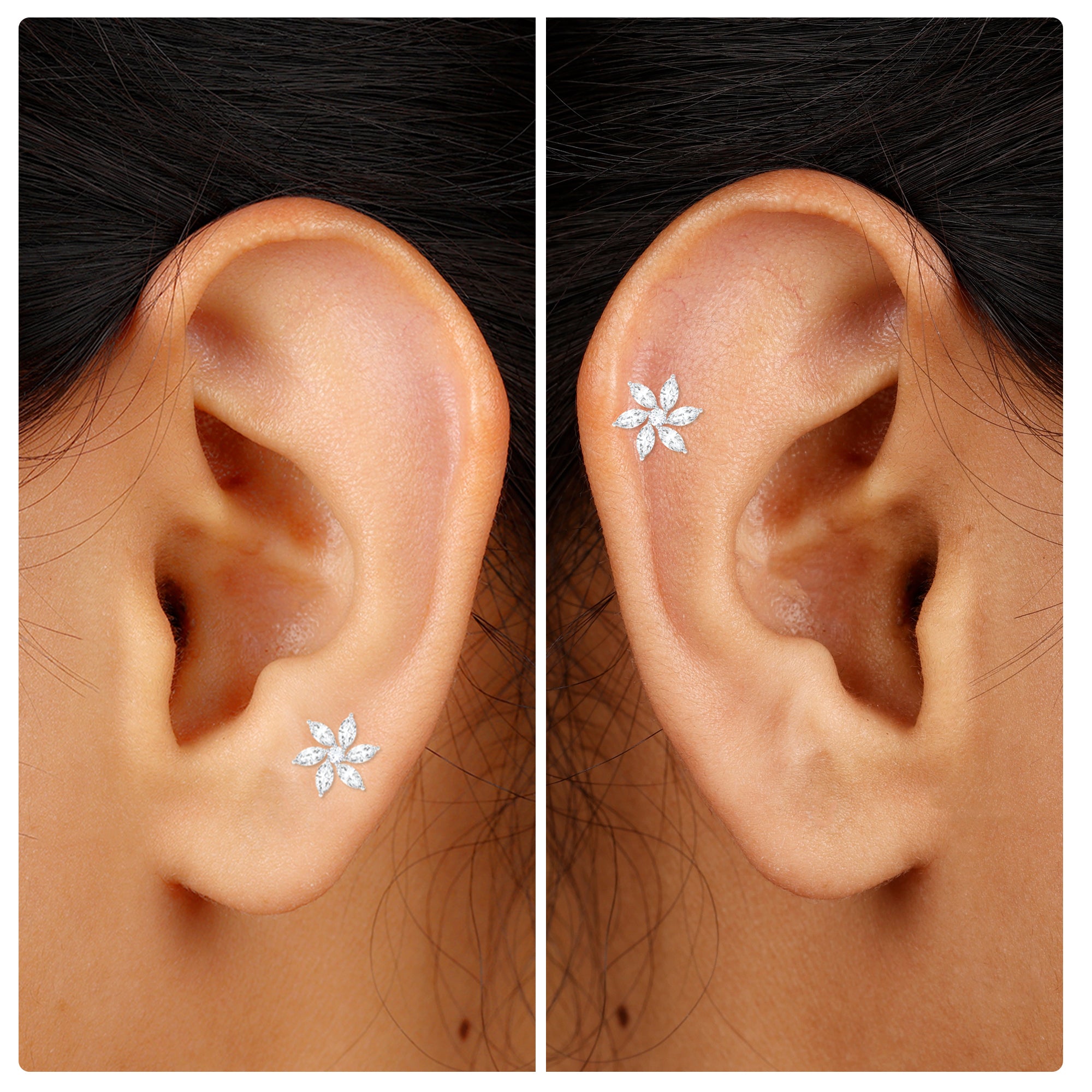 Sparkling Marquise Diamond Flower Helix Earring Lab - ( EF-VS ) - Rosec Jewels