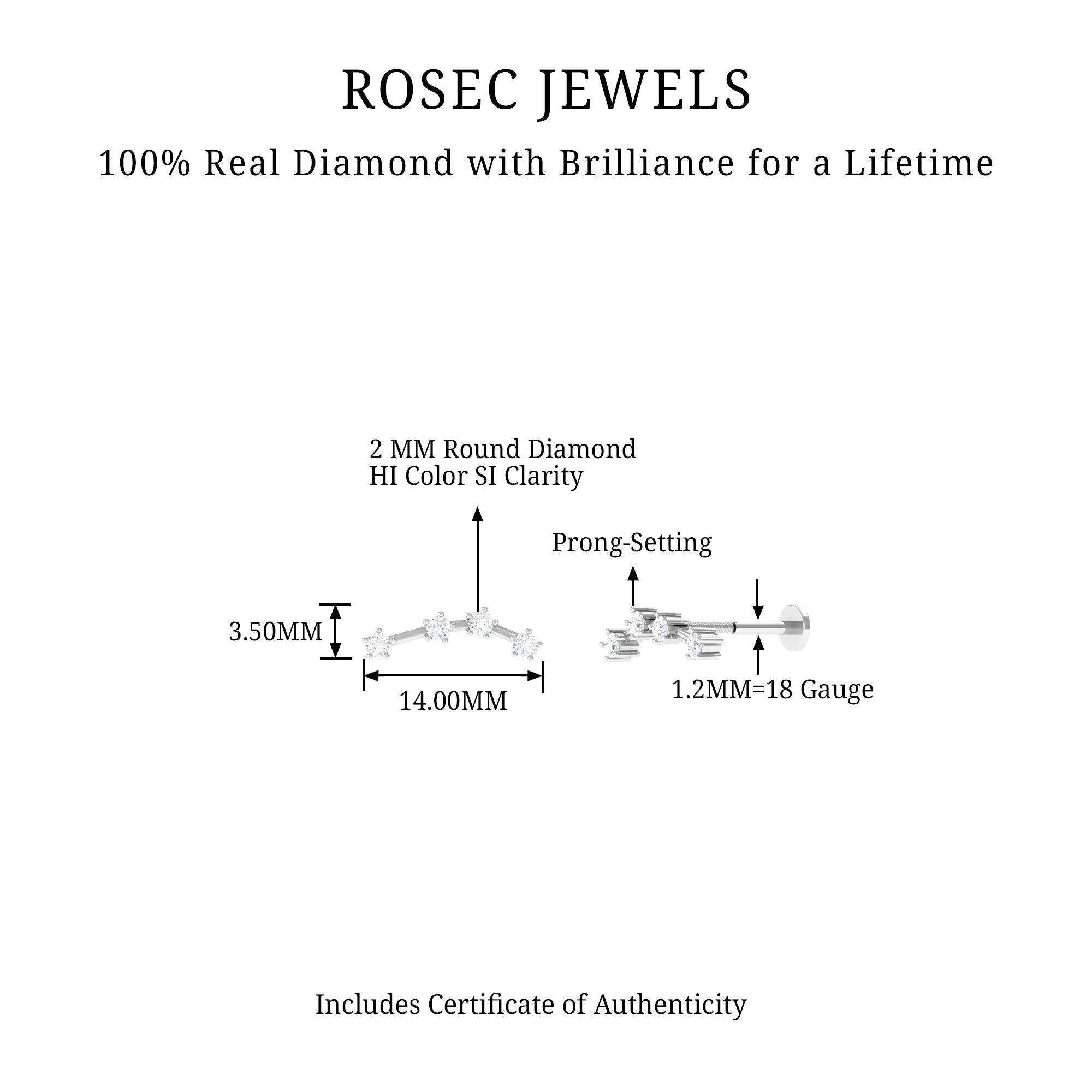 Diamond Aquarius Zodiac Earring for Helix Piercing Lab - ( EF-VS ) - Rosec Jewels