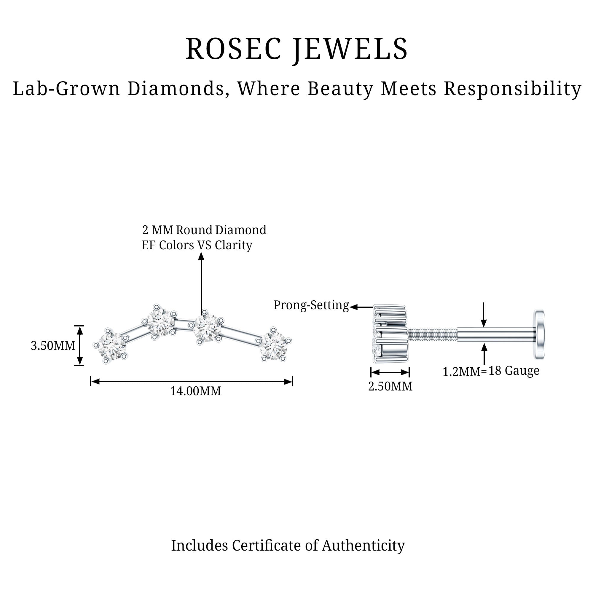 Diamond Aquarius Zodiac Earring for Helix Piercing Lab - ( EF-VS ) - Rosec Jewels