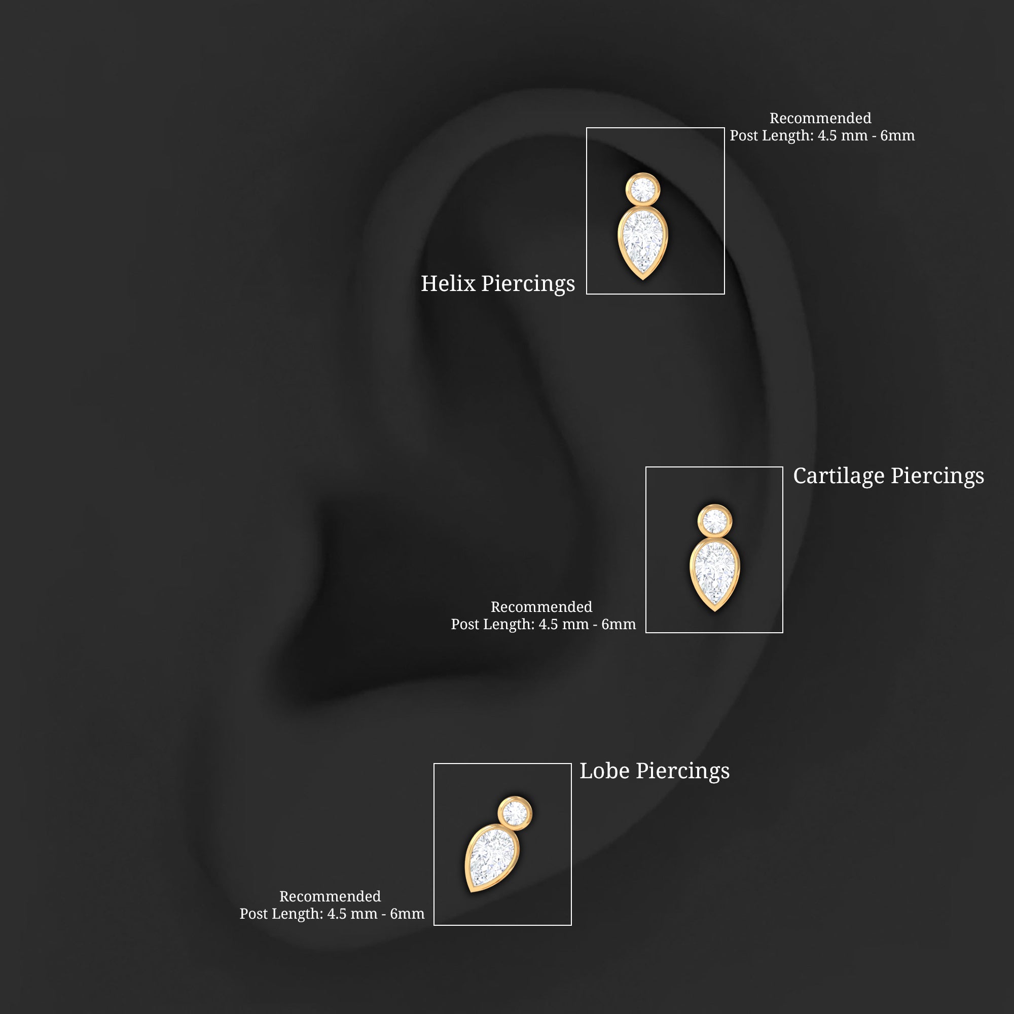 Pear Shape Diamond Two Stone Helix Earring Lab - ( EF-VS ) - Rosec Jewels