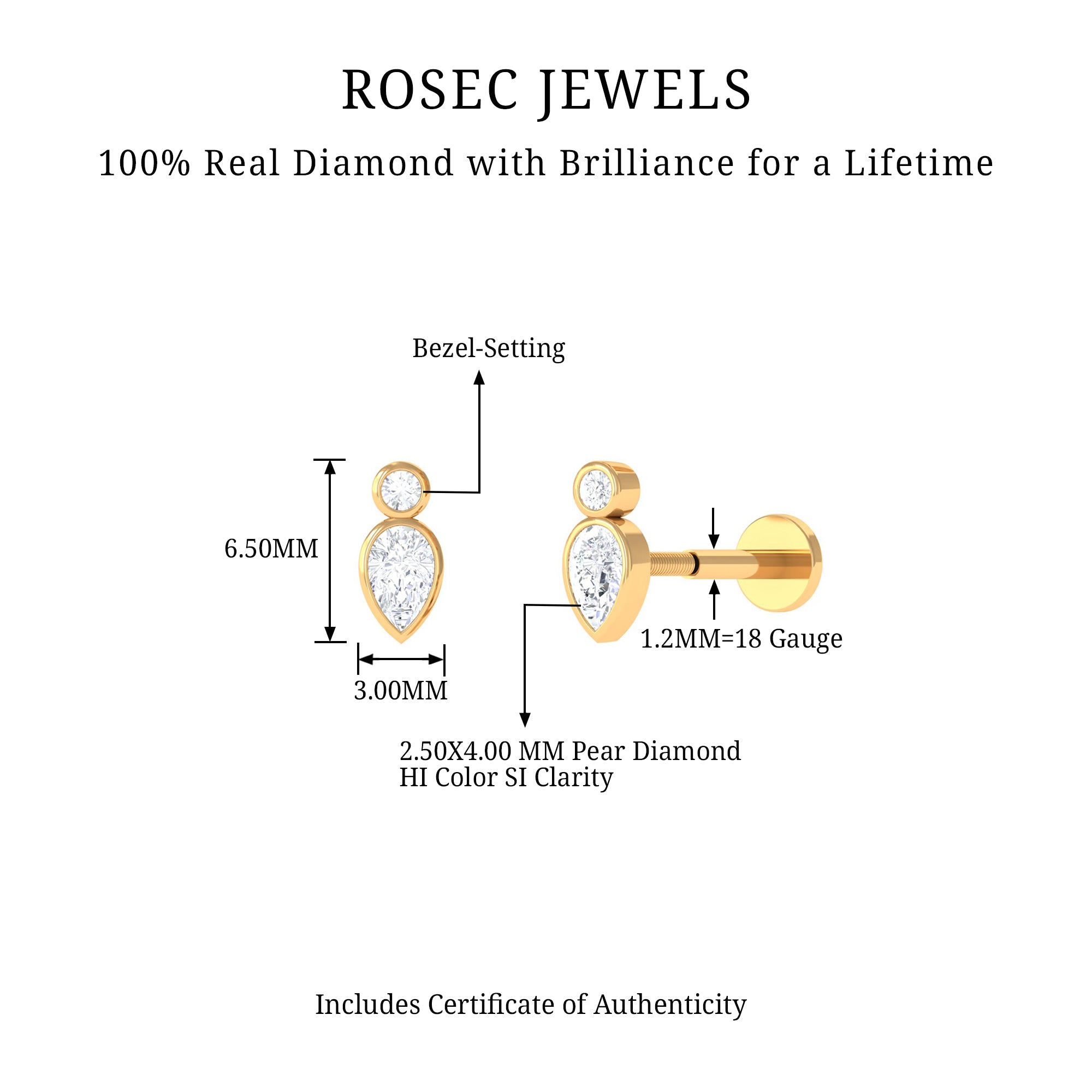 Pear Shape Diamond Two Stone Helix Earring Lab - ( EF-VS ) - Rosec Jewels