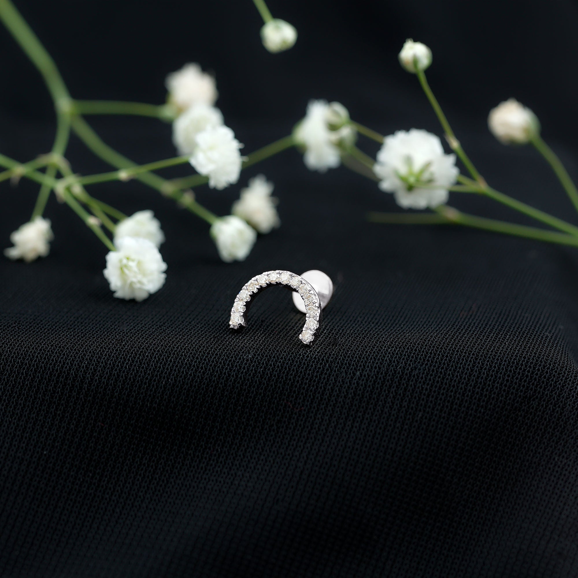 Certified Diamond Half Circle Earring for Piercing Lab - ( EF-VS ) - Rosec Jewels