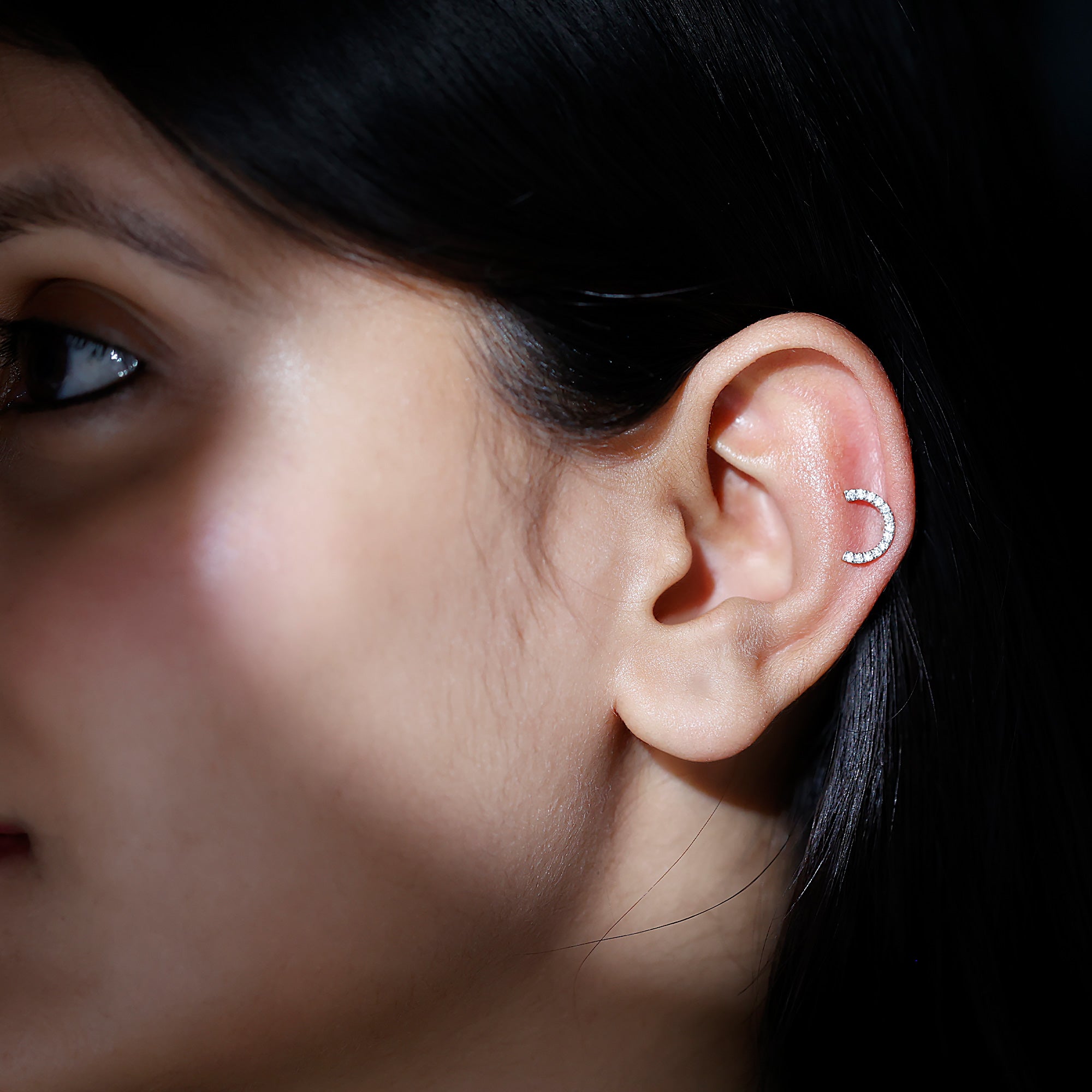 Rosec Jewels-Certified Diamond Half Circle Earring for Piercing