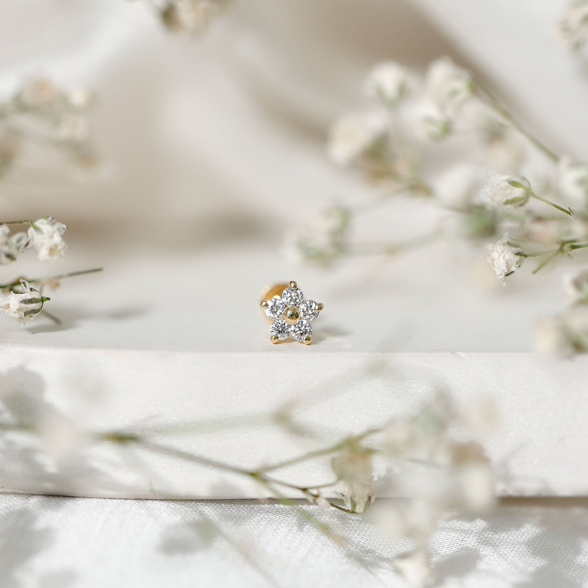 Minimalist Diamond Flower Tragus Earring with Flat Back Lab - ( EF-VS ) - Rosec Jewels