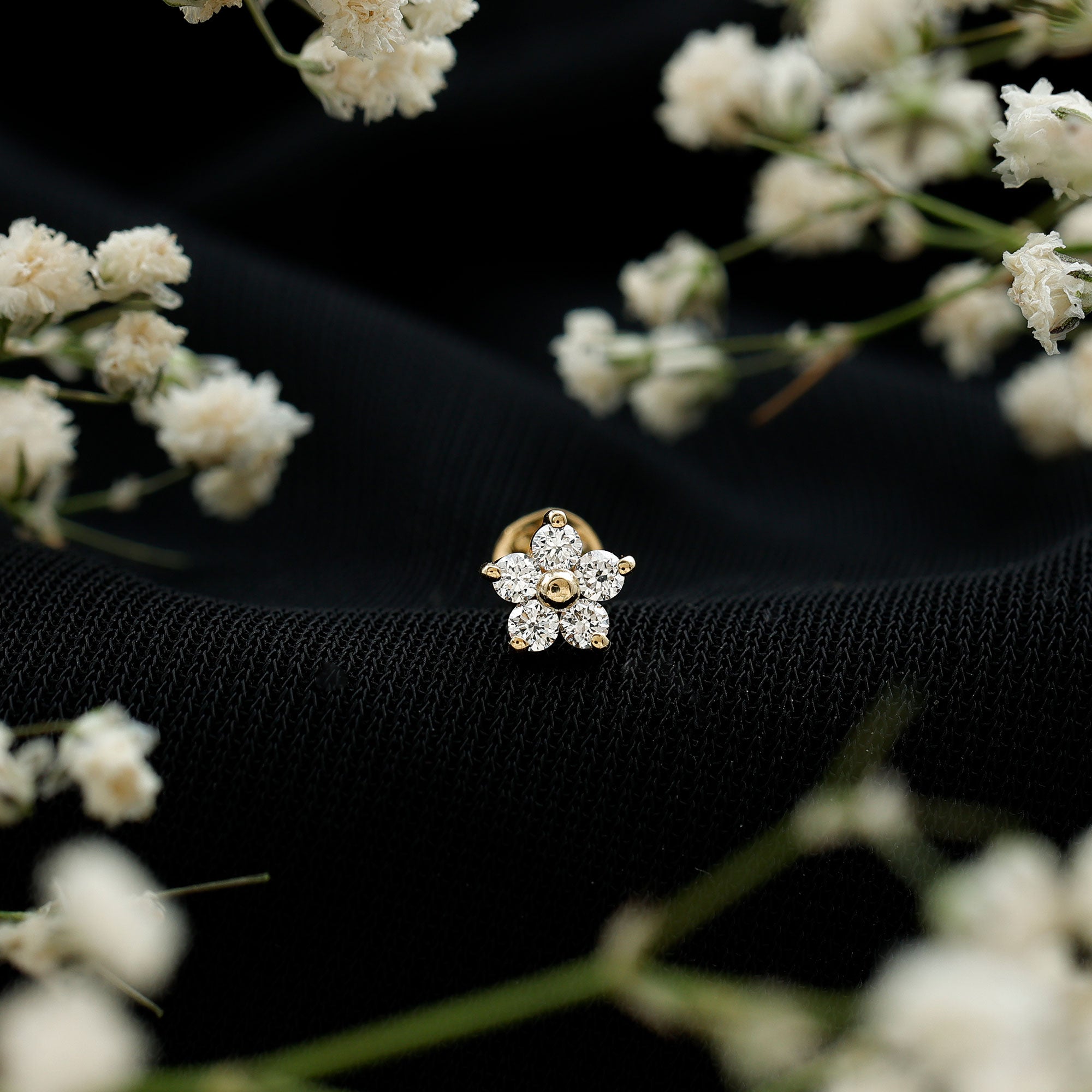 Minimalist Diamond Flower Tragus Earring with Flat Back Lab - ( EF-VS ) - Rosec Jewels