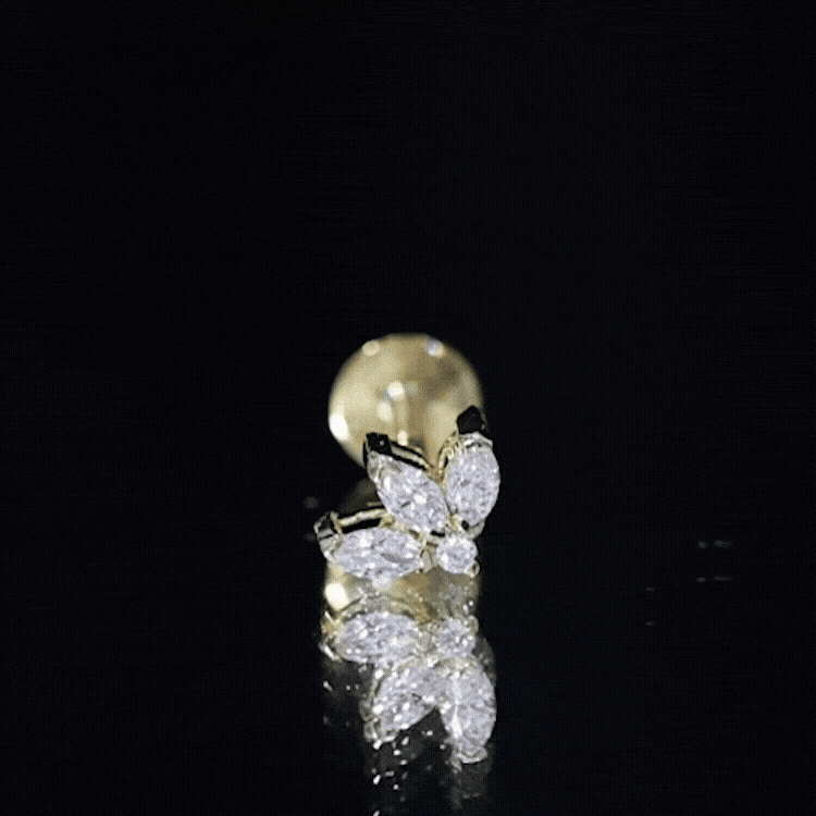 Marquise Diamond Lotus Earring for Cartilage Piercing Lab - ( EF-VS ) - Rosec Jewels