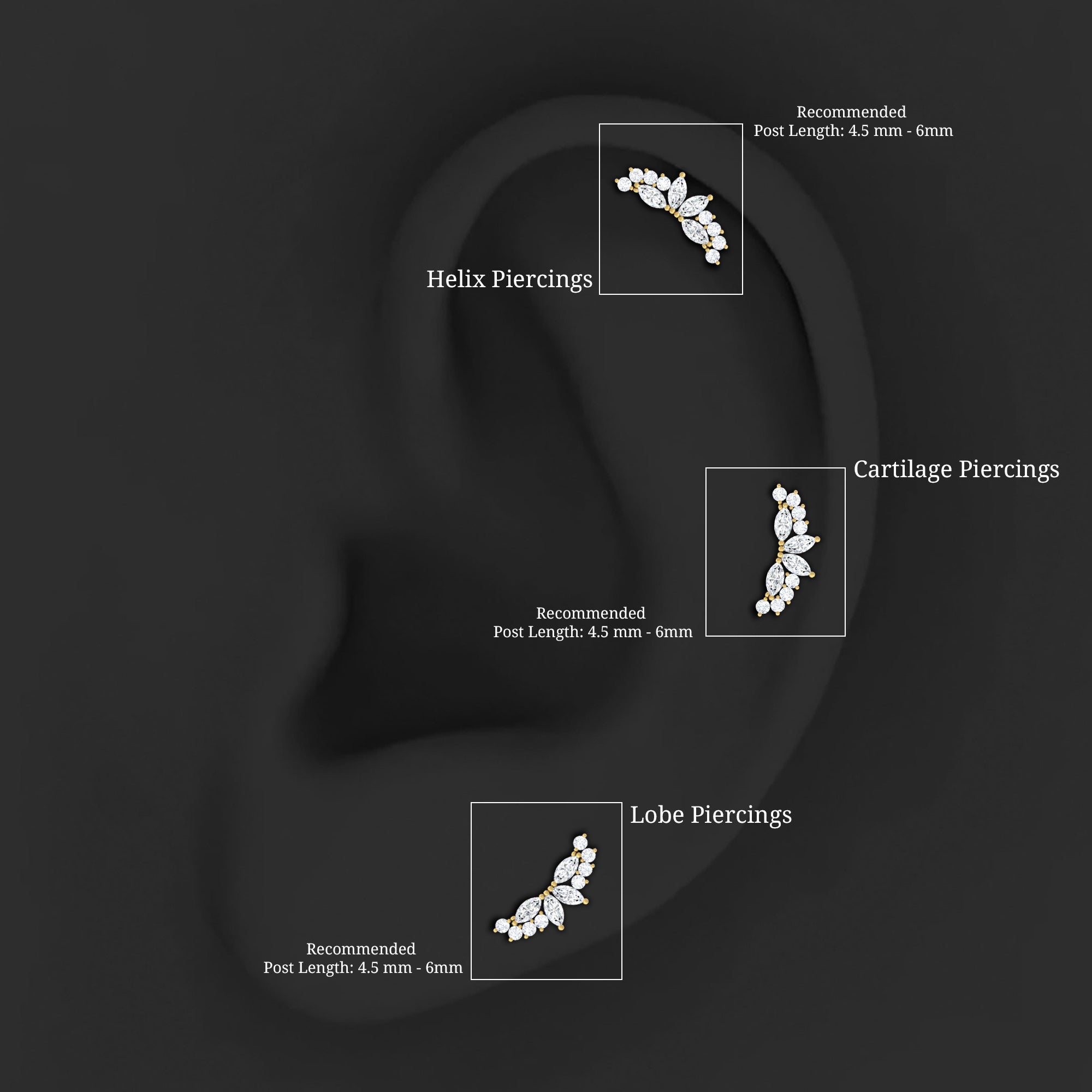 Unique Diamond Crawler Earring for Cartilage Piercing Lab - ( EF-VS ) - Rosec Jewels