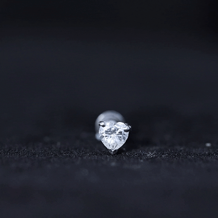 Solitaire Diamond Heart Earring with Flat Back Lab - ( EF-VS ) - Rosec Jewels