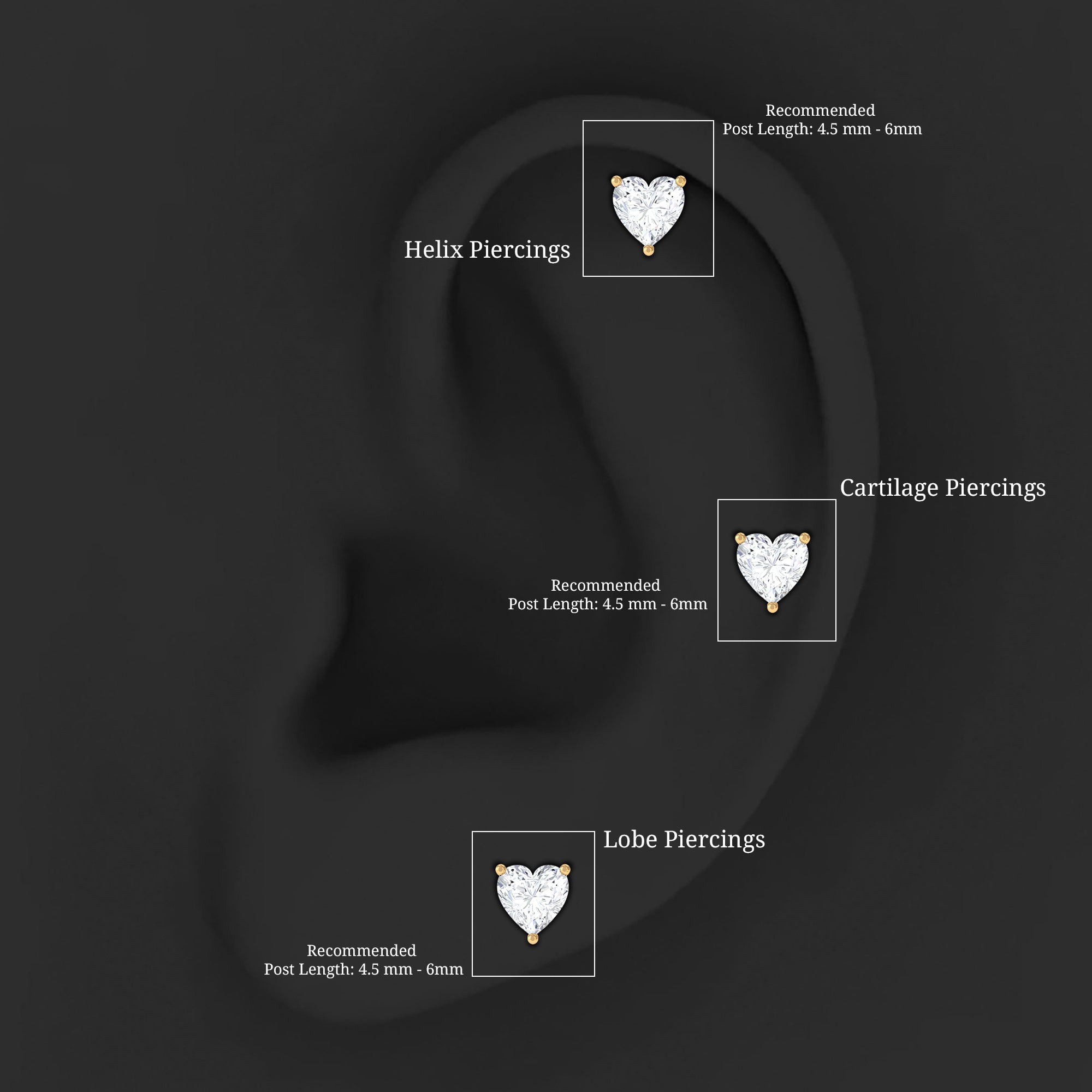 Solitaire Diamond Heart Earring with Flat Back Lab - ( EF-VS ) - Rosec Jewels