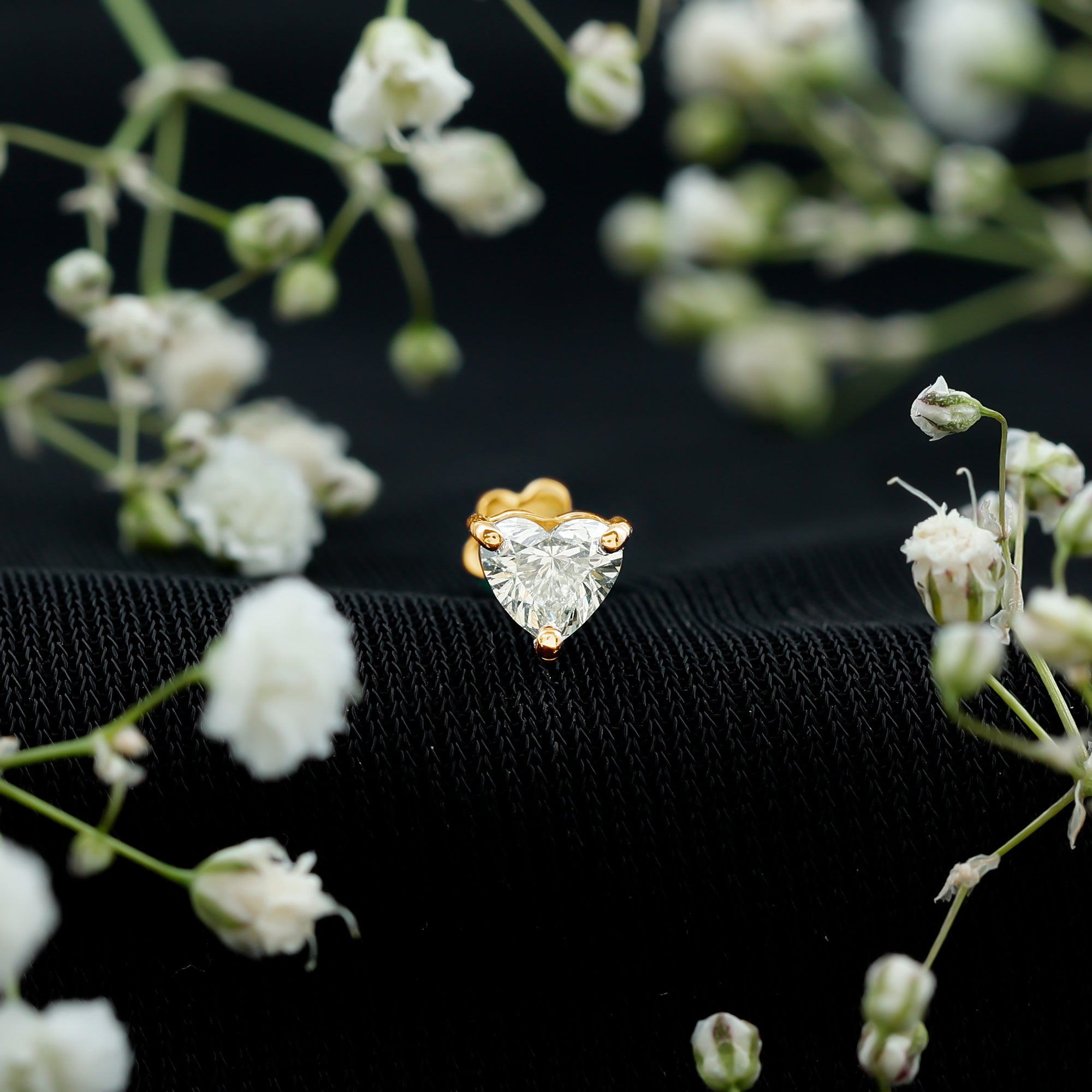 Solitaire Diamond Heart Earring with Flat Back Lab - ( EF-VS ) - Rosec Jewels