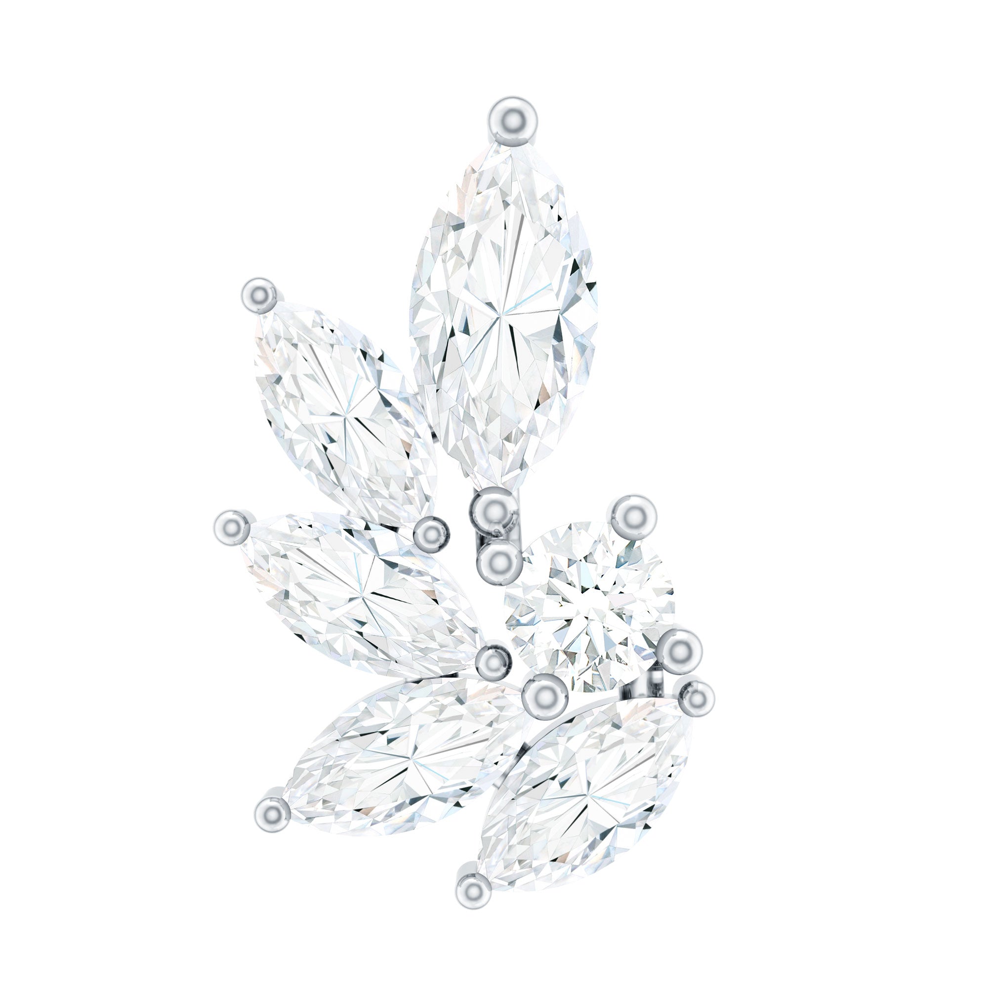 Marquise Diamond Leaf Cluster Earring for Cartilage Piercing Lab - ( EF-VS ) - Rosec Jewels