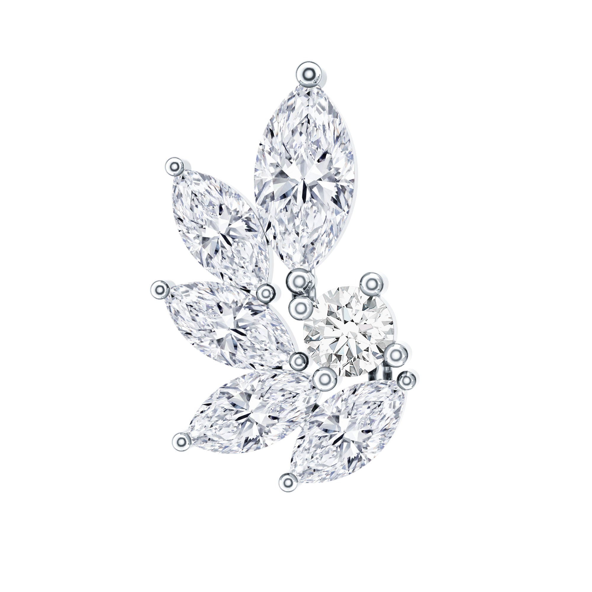 Marquise Diamond Leaf Cluster Earring for Cartilage Piercing Lab - ( EF-VS ) - Rosec Jewels