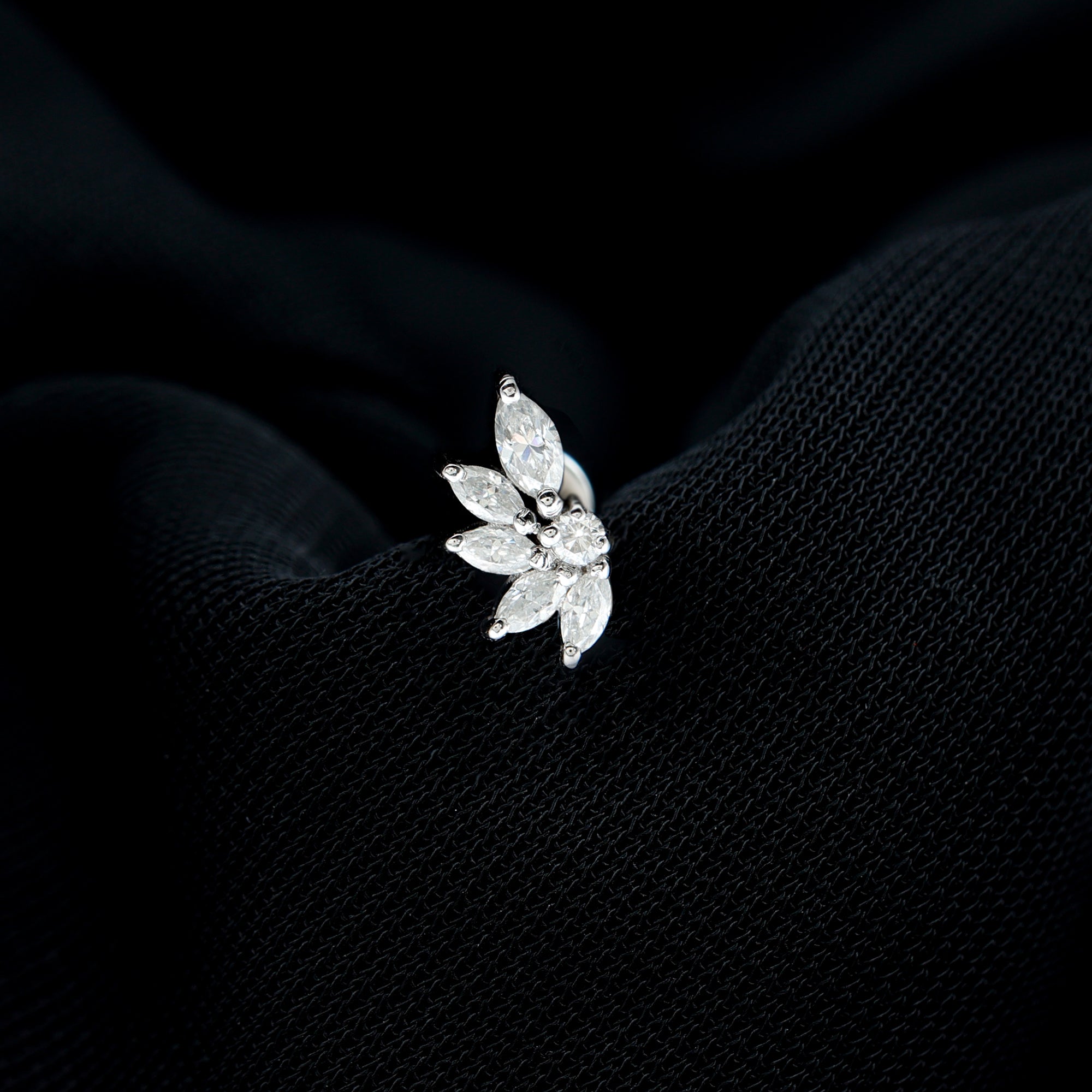 Marquise Diamond Leaf Cluster Earring for Cartilage Piercing Lab - ( EF-VS ) - Rosec Jewels