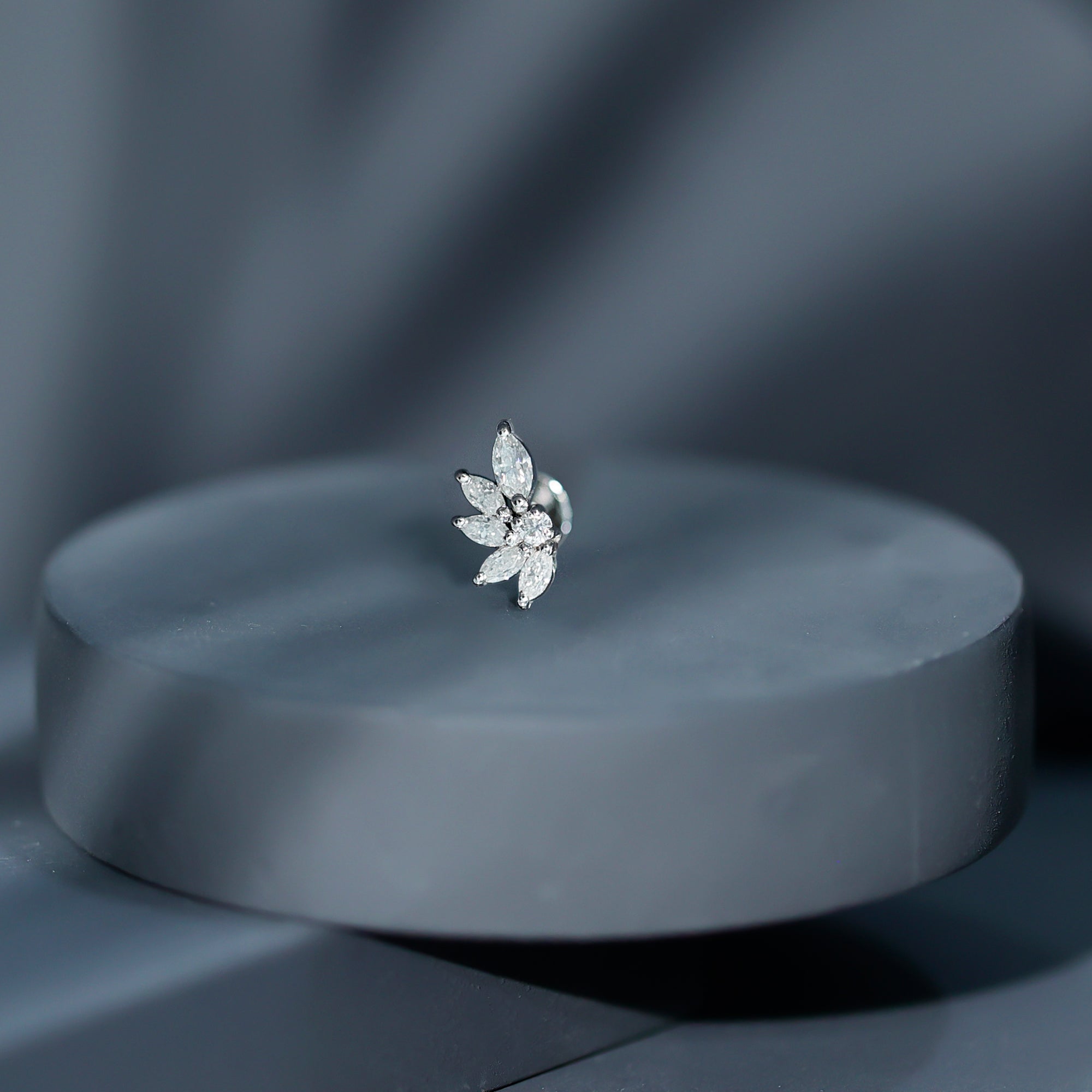Marquise Diamond Leaf Cluster Earring for Cartilage Piercing Lab - ( EF-VS ) - Rosec Jewels