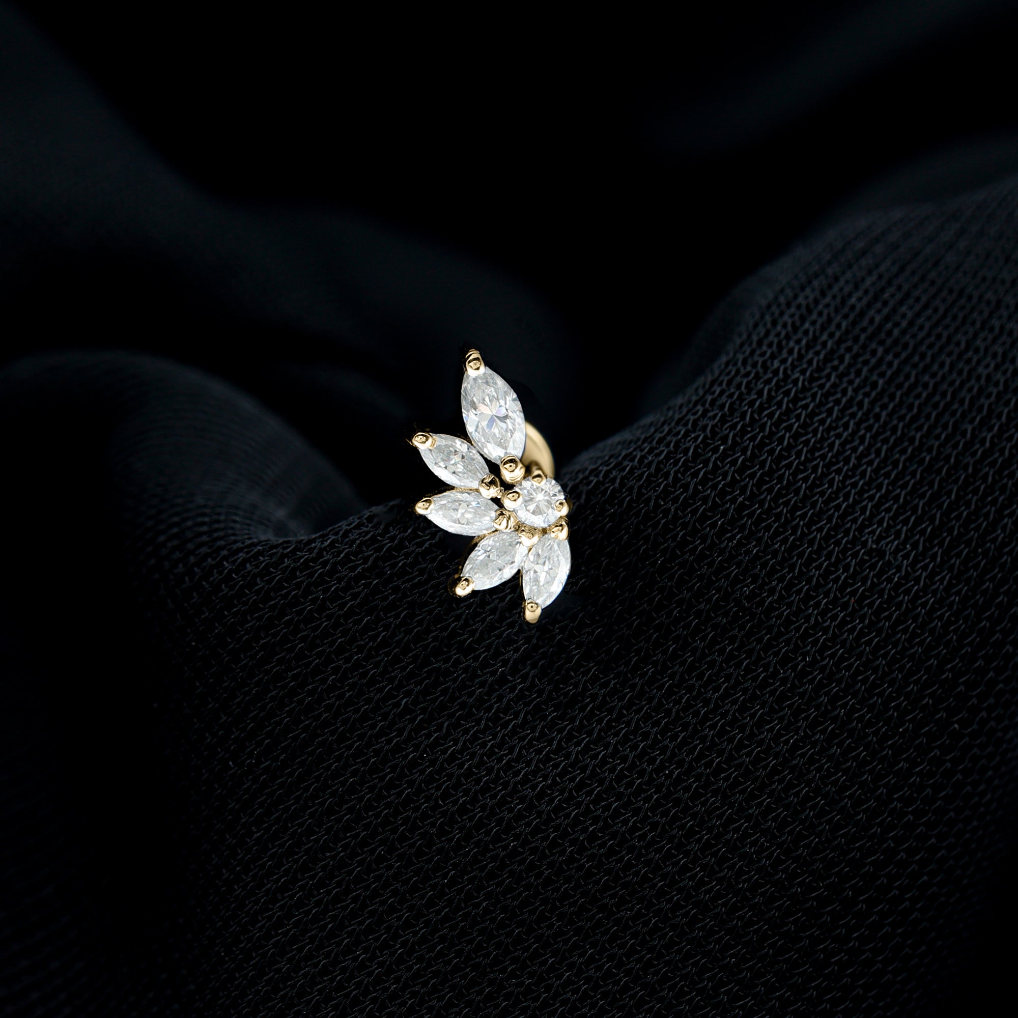 Marquise Diamond Leaf Cluster Earring for Cartilage Piercing Lab - ( EF-VS ) - Rosec Jewels