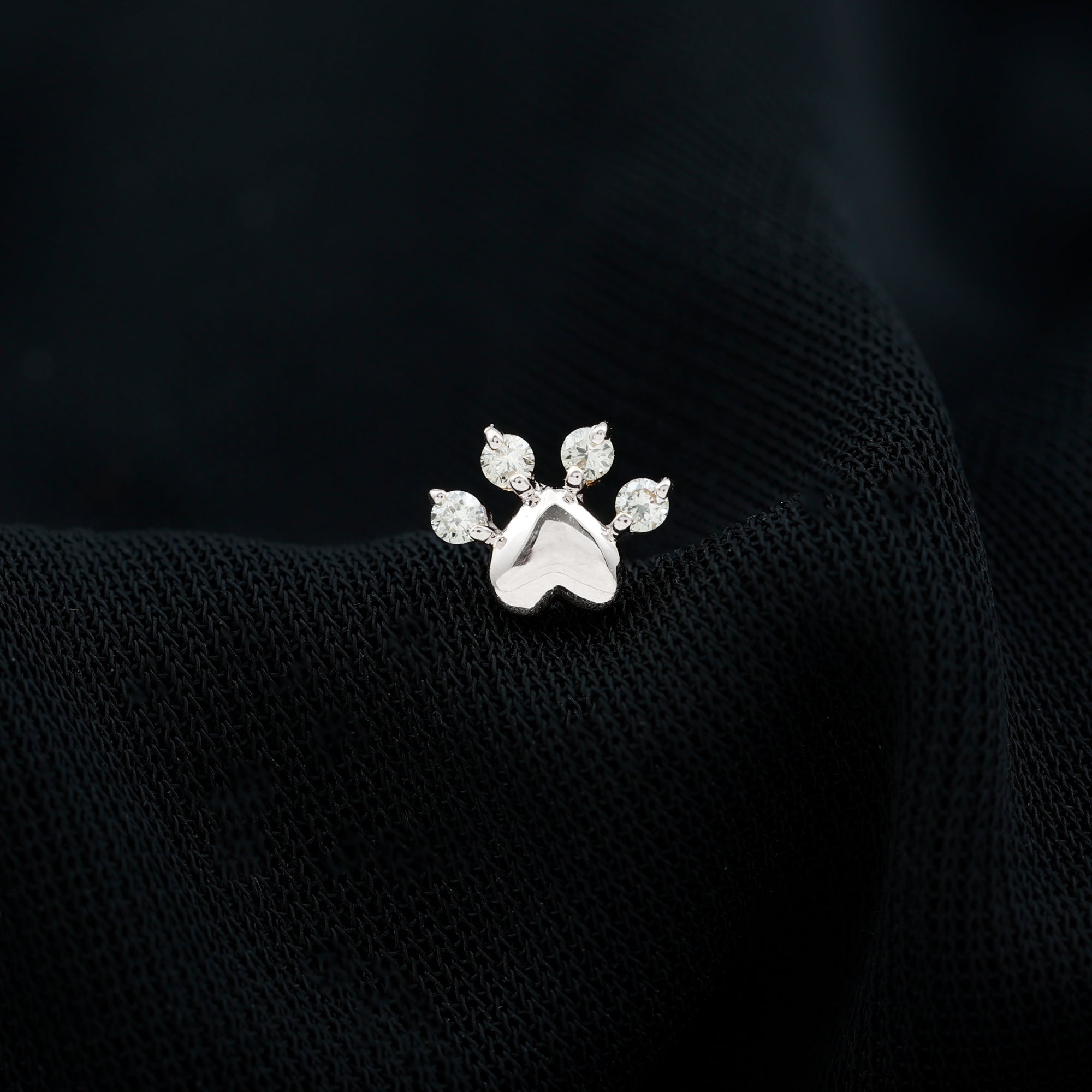 Diamond and Heart Dog Paw Print Cartilage Earring Lab - ( EF-VS ) - Rosec Jewels