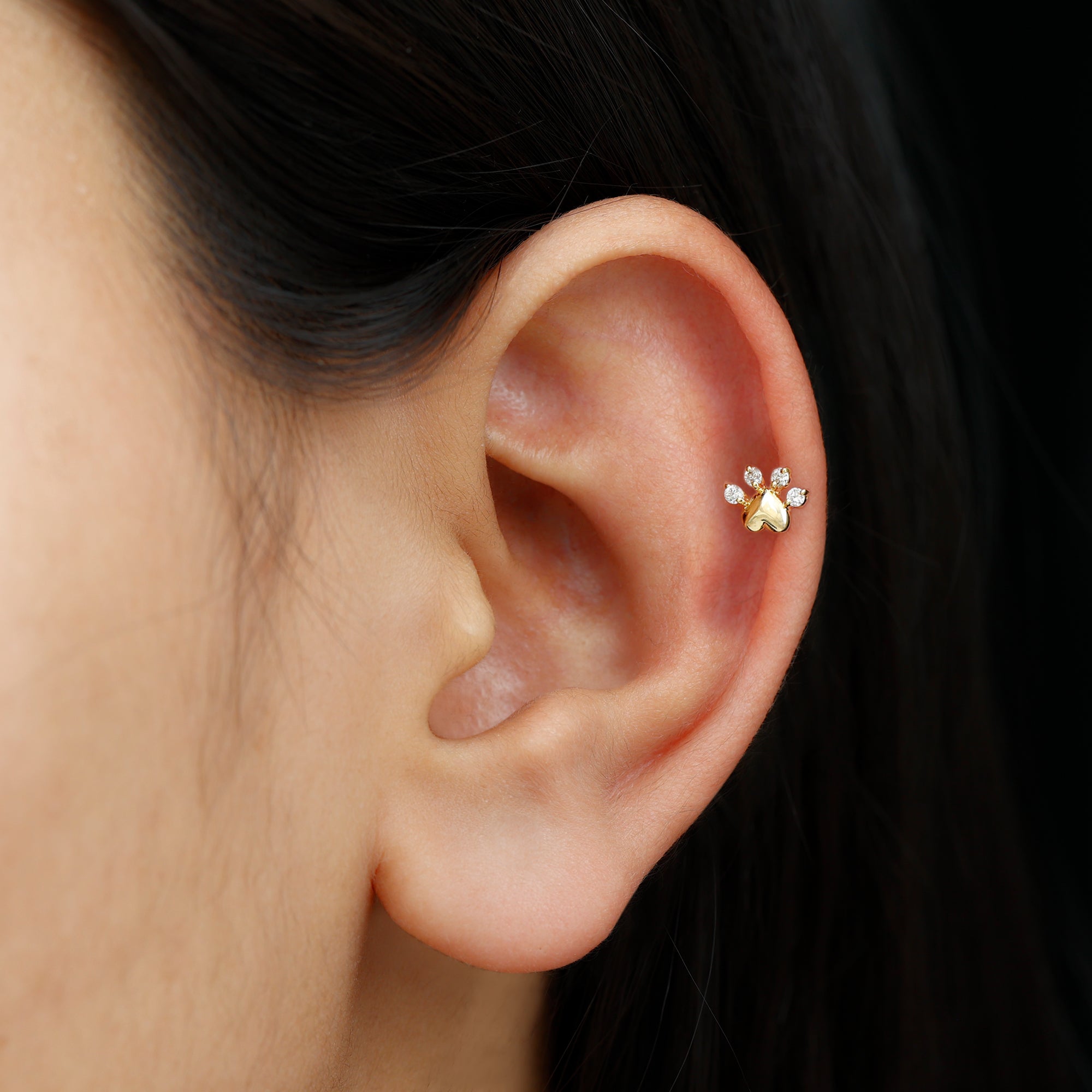 Diamond and Heart Dog Paw Print Cartilage Earring Lab - ( EF-VS ) - Rosec Jewels