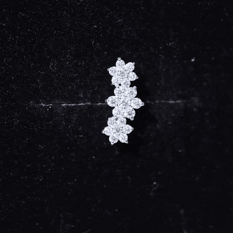 Diamond Three Flower Crawler Earring for Helix Piercing Lab - ( EF-VS ) - Rosec Jewels