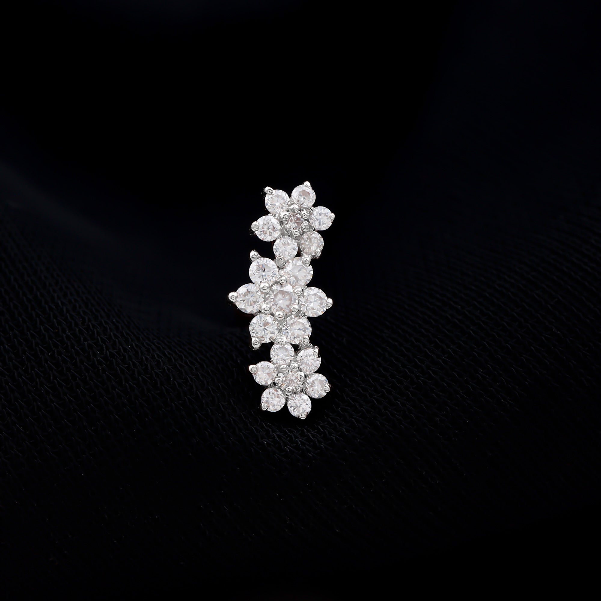 Diamond Three Flower Crawler Earring for Helix Piercing Lab - ( EF-VS ) - Rosec Jewels