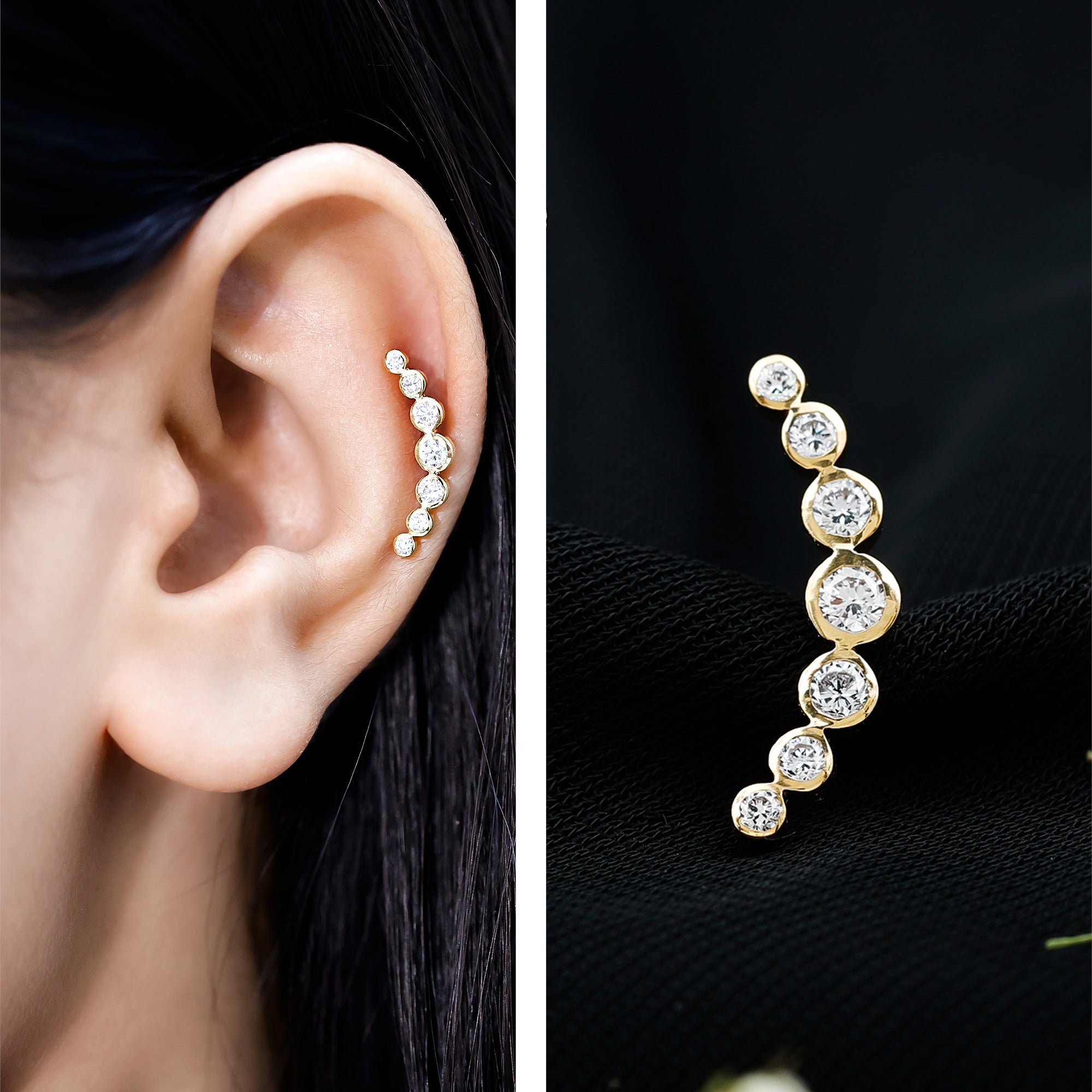 Graduated Diamond Crawler Helix Earring in Bezel Set Lab - ( EF-VS ) - Rosec Jewels