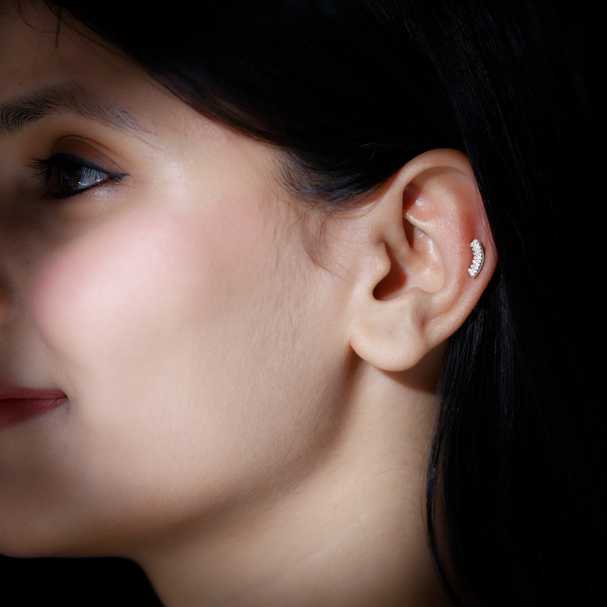 Certified Diamond Curved Cartilage Earring for Women Lab - ( EF-VS ) - Rosec Jewels