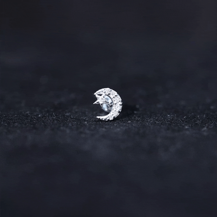 Certified Diamond Crescent Moon Helix Earring with Star Lab - ( EF-VS ) - Rosec Jewels