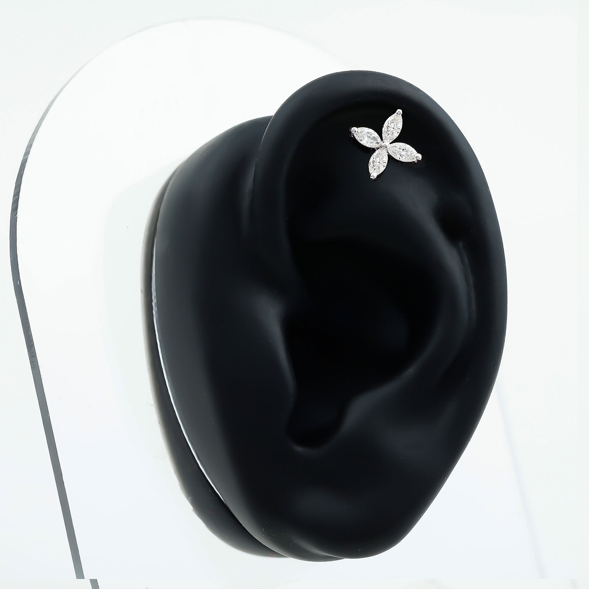 Marquise Four Petal Flower Cartilage Earring Lab - ( EF-VS ) - Rosec Jewels