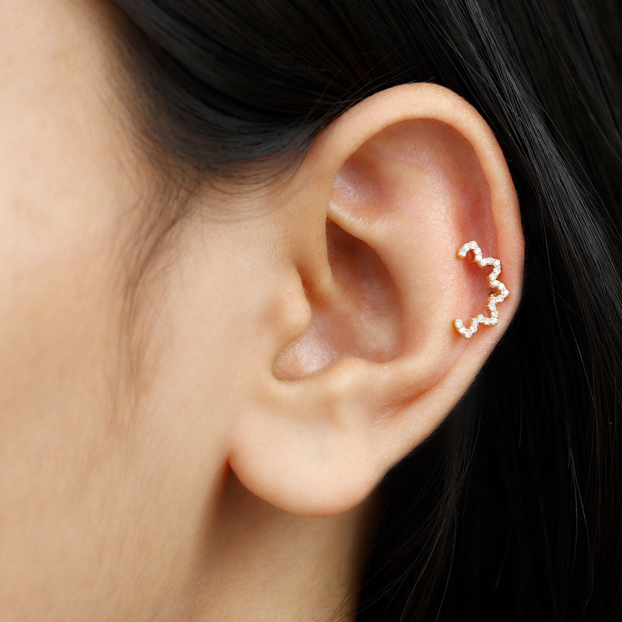 Certified Diamond Curved Floral Earring for Cartilage Piercing Lab - ( EF-VS ) - Rosec Jewels